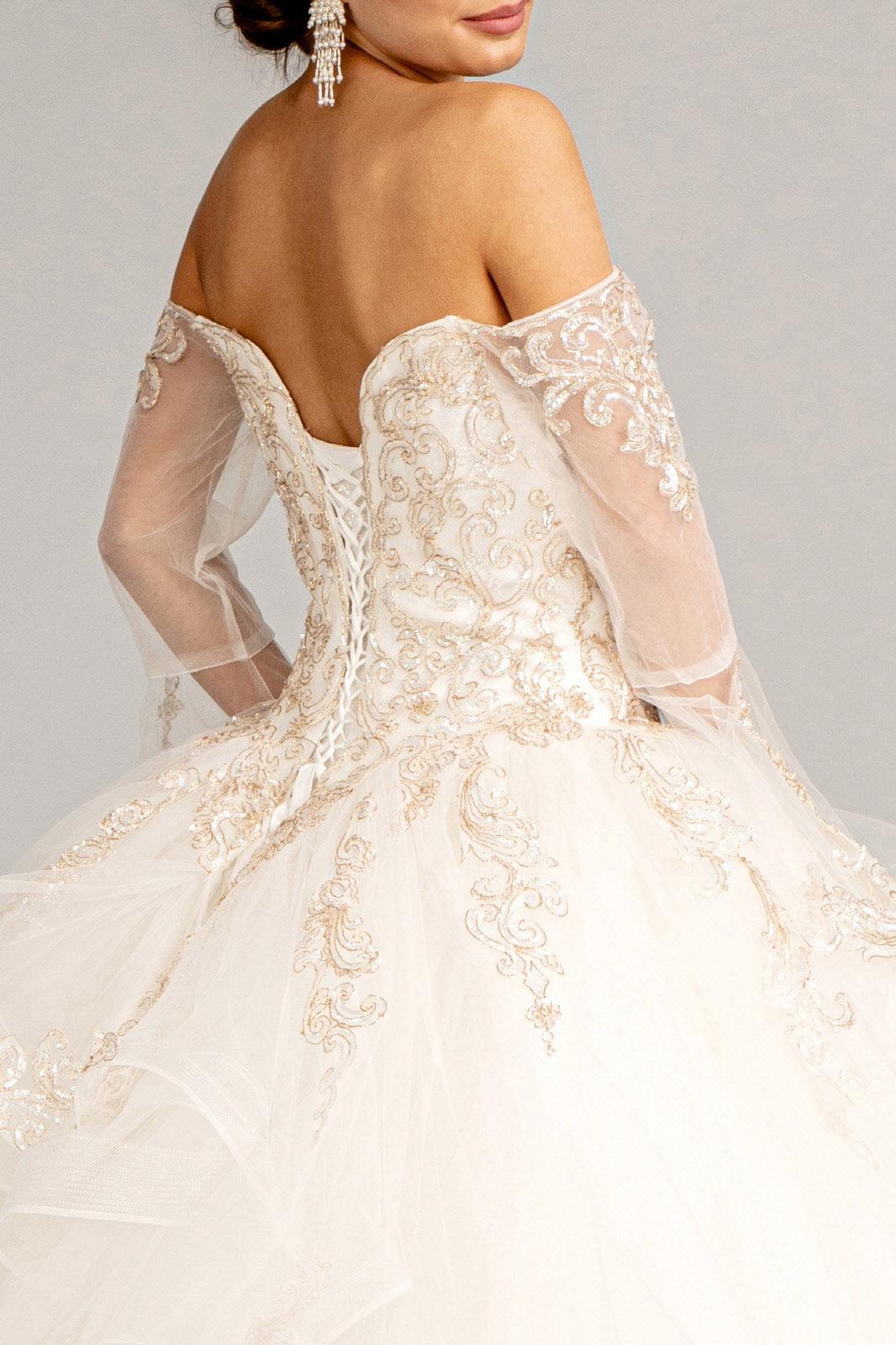 Long Ball Gown Quinceanera Mesh Dress