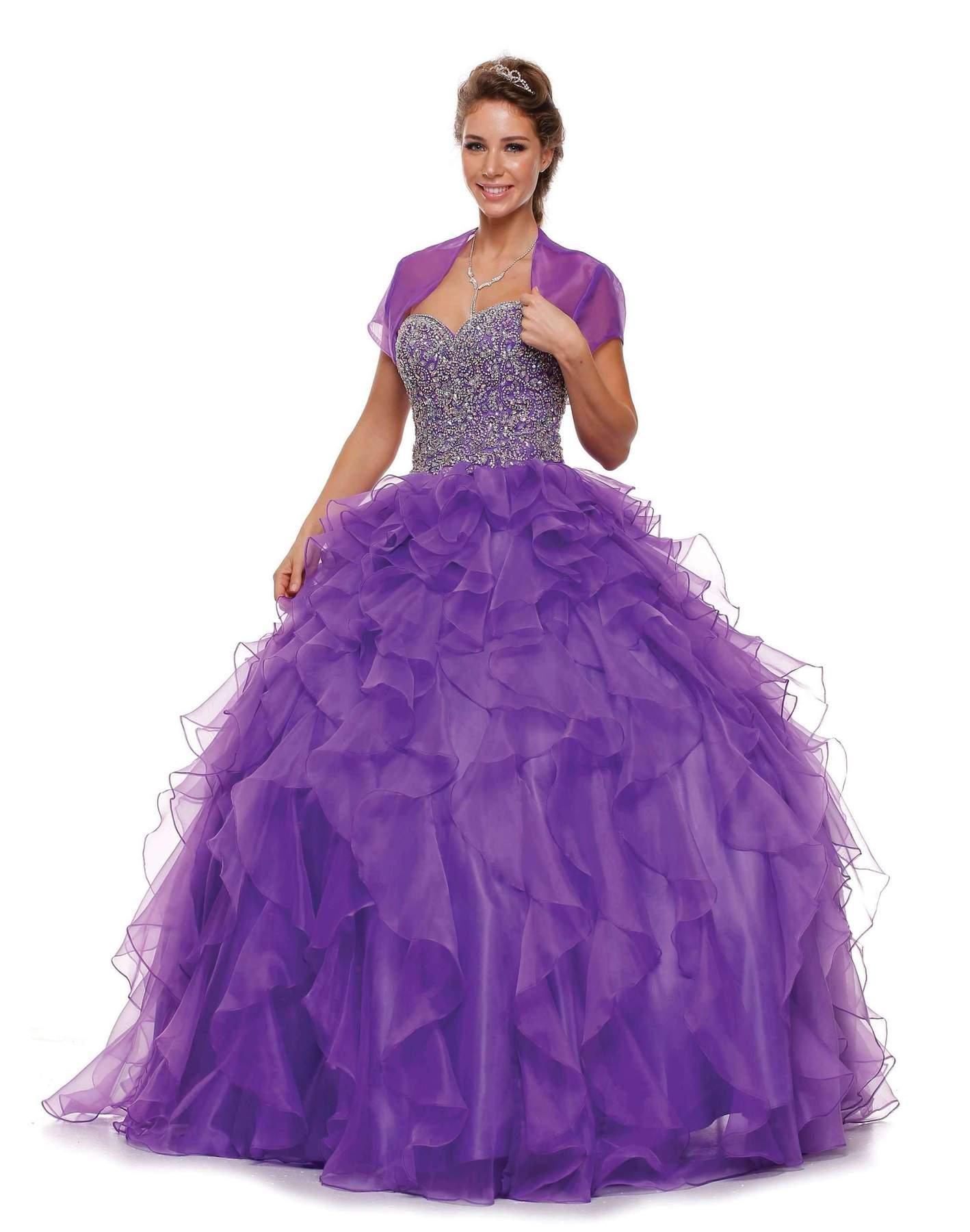 Long Ball Gown Ruffled Strapless Quinceanera Dress - The Dress Outlet