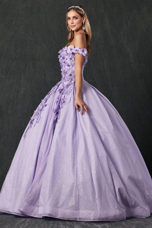 Long Ball Gown Sweet 16 Glitter Quinceanera Dress - The Dress Outlet