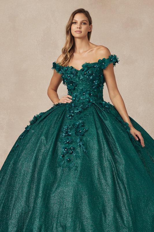 Long Ball Gown Sweet 16 Glitter Quinceanera Dress - The Dress Outlet