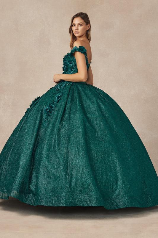 Long Ball Gown Sweet 16 Glitter Quinceanera Dress - The Dress Outlet