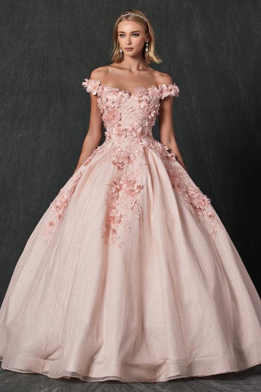 Long Ball Gown Sweet 16 Glitter Quinceanera Dress - The Dress Outlet
