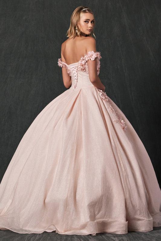 Long Ball Gown Sweet 16 Glitter Quinceanera Dress - The Dress Outlet