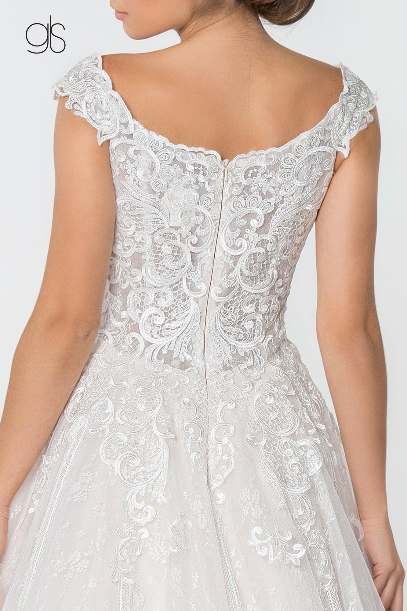 Long Bridal Gown Cap Sleeve Wedding Dress - The Dress Outlet