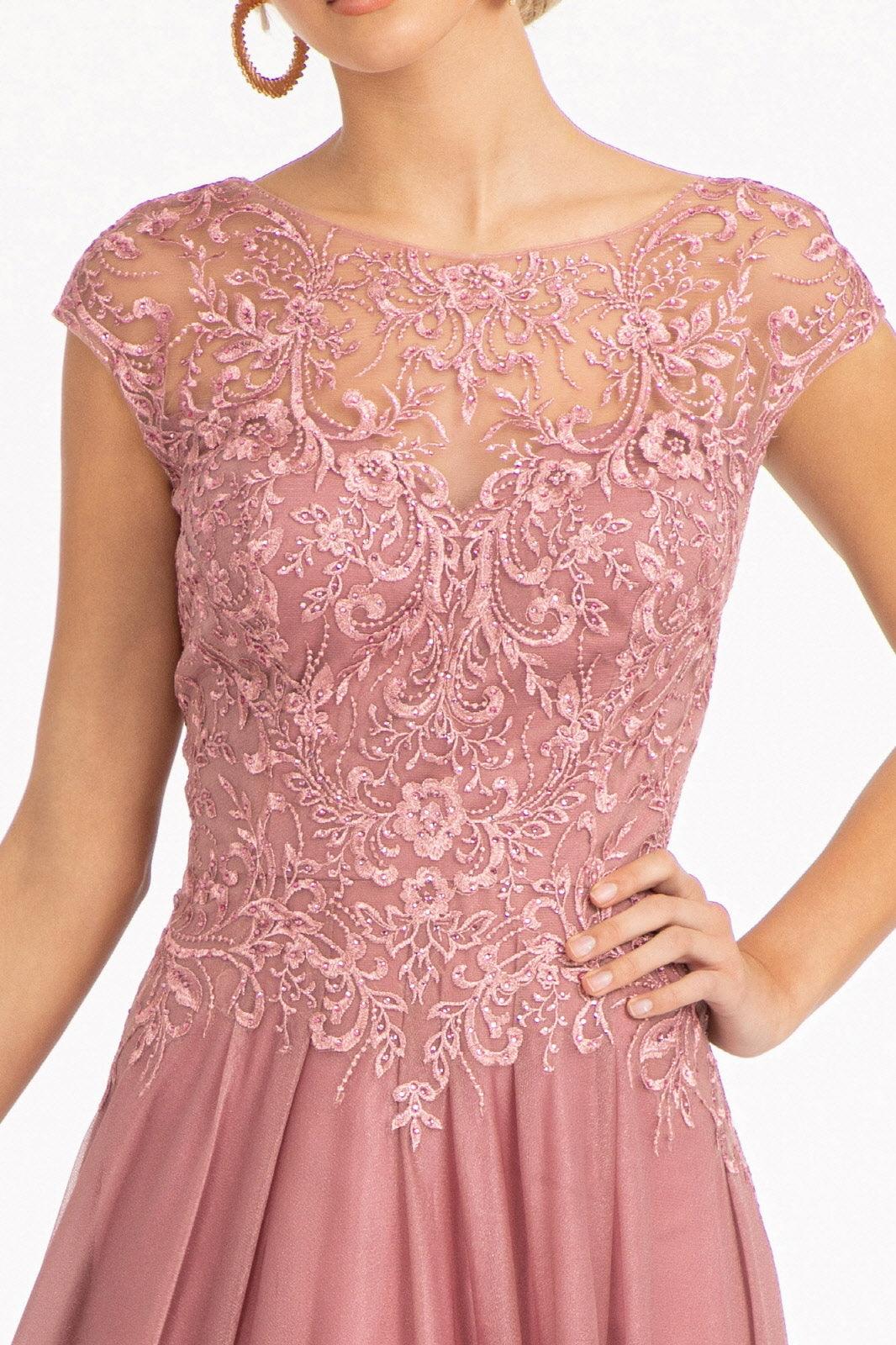 Long Cap Sleeve Mother of the Bride Dress