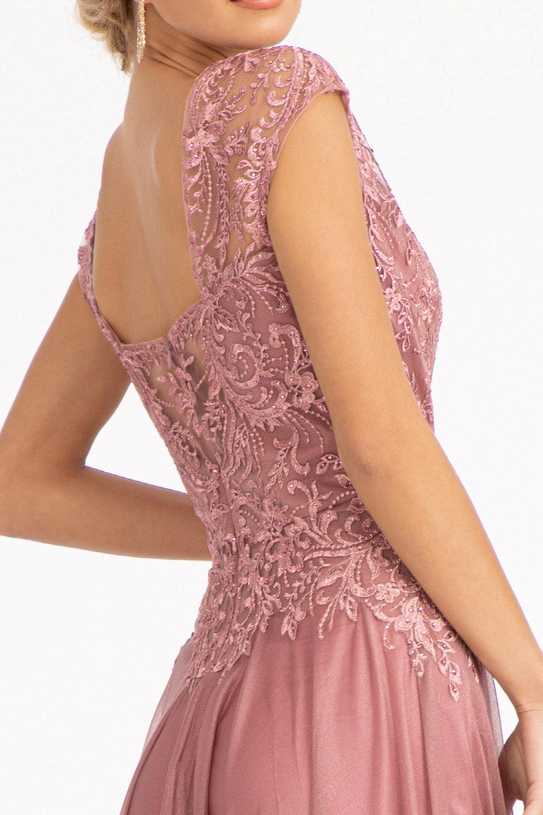 Long Cap Sleeve Mother of the Bride Dress