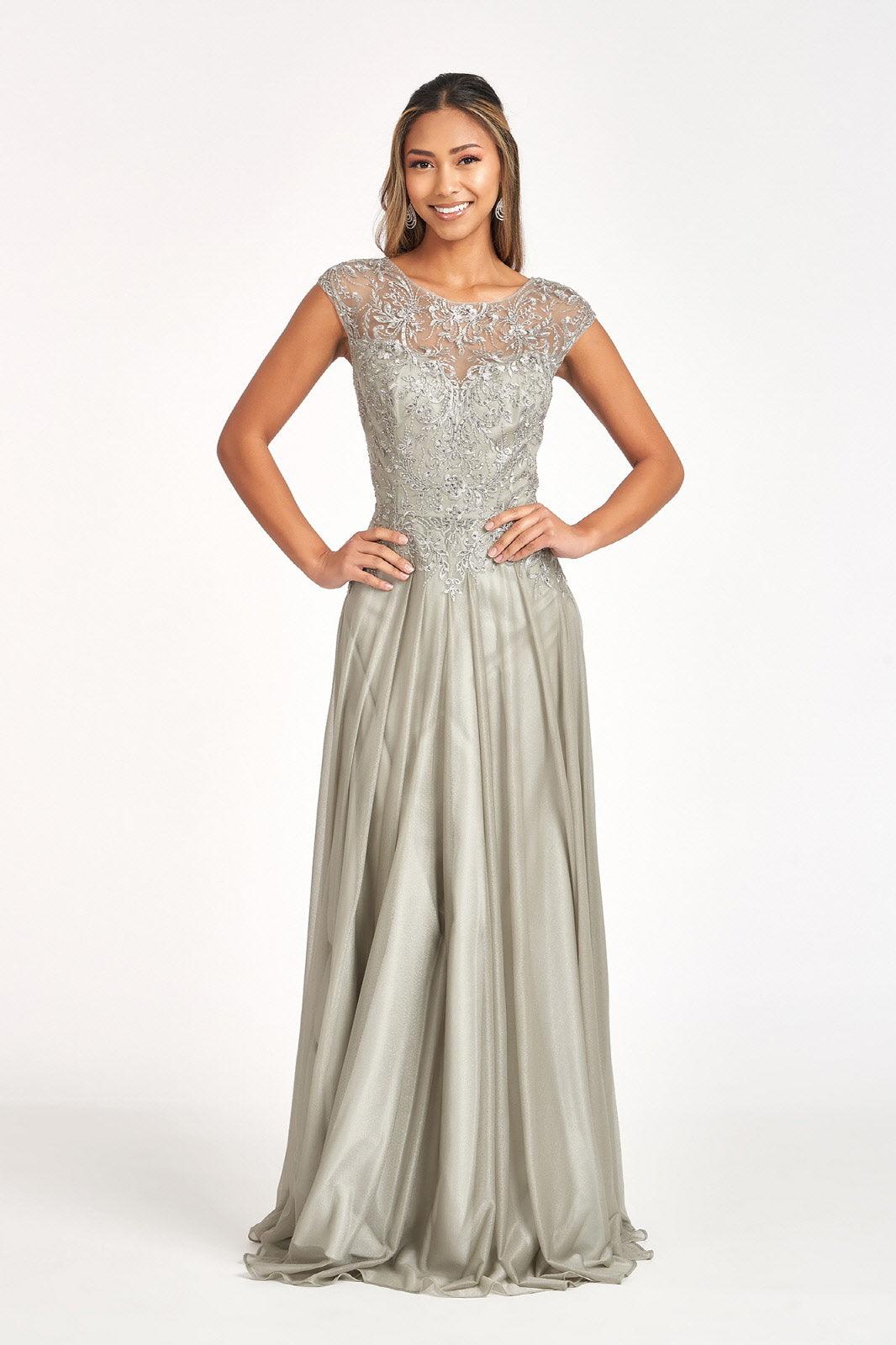 Long Cap Sleeve Mother of the Bride Dress