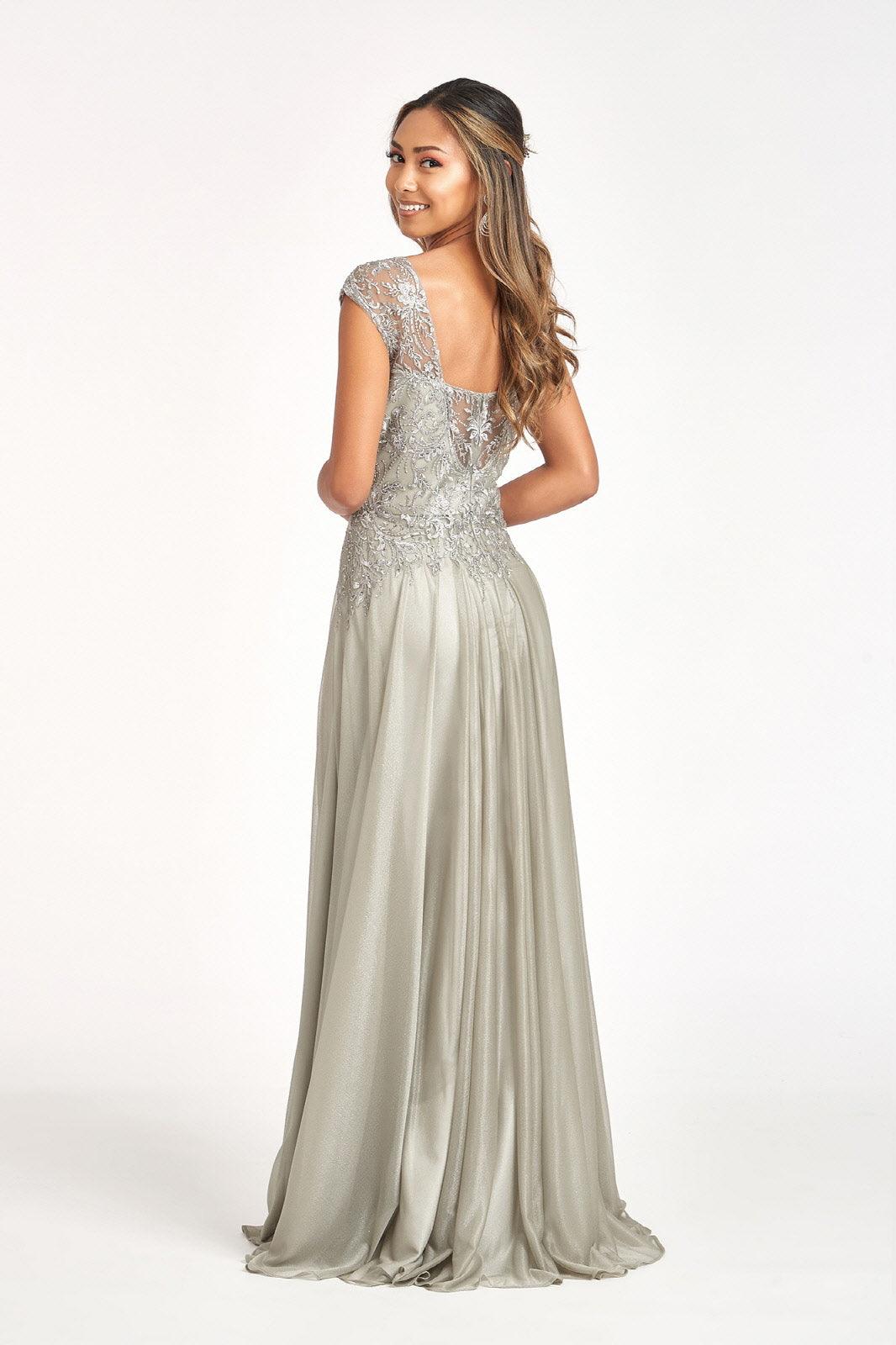 Long Cap Sleeve Mother of the Bride Dress