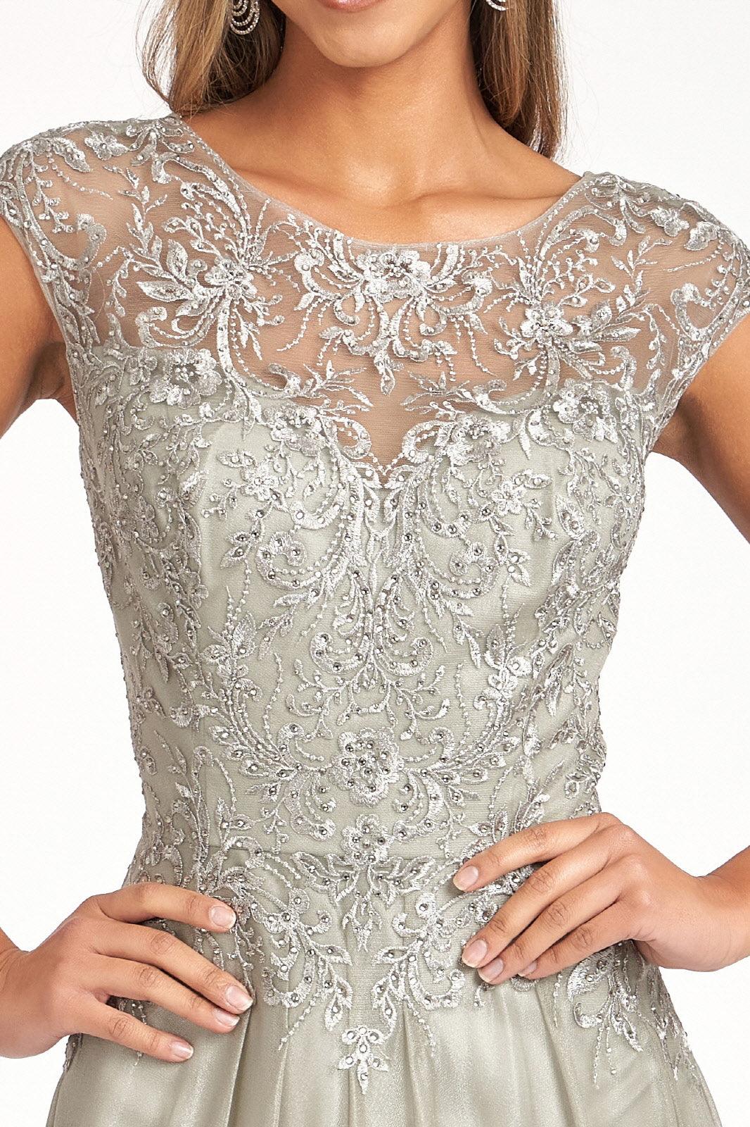 Long Cap Sleeve Mother of the Bride Dress