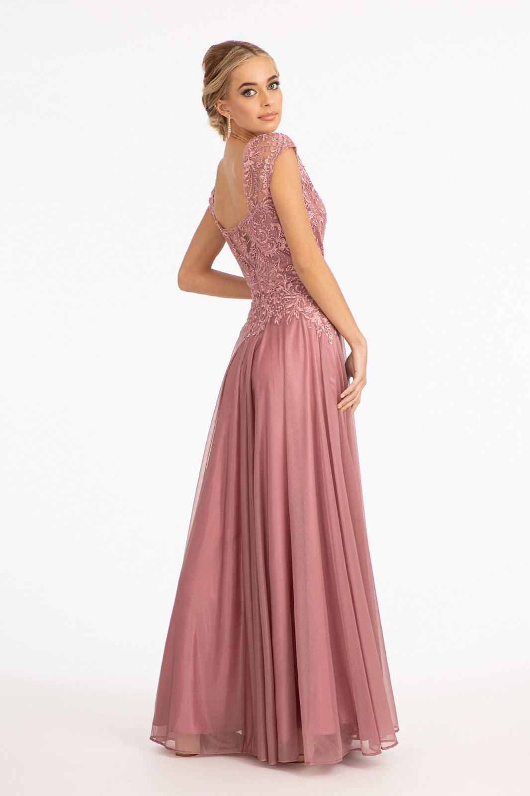 Long Cap Sleeve Mother of the Bride Dress