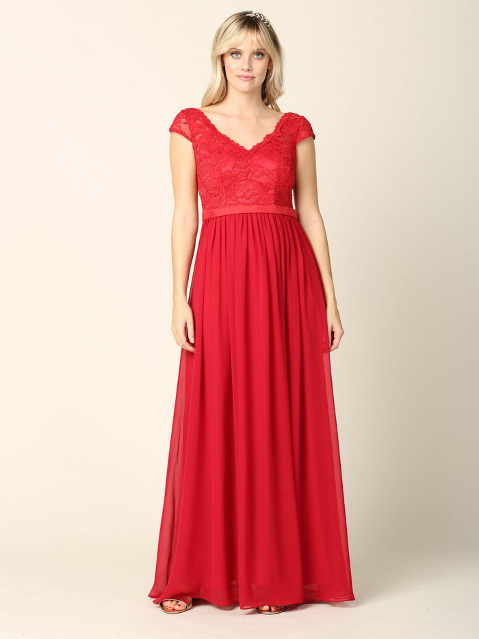 Long Cap Sleeve Mother of the Bride Formal Dress - The Dress Outlet