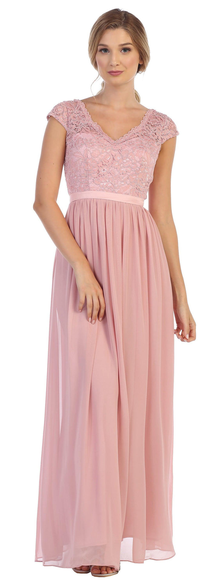 Long Cap Sleeve Mother of the Bride Formal Dress - The Dress Outlet