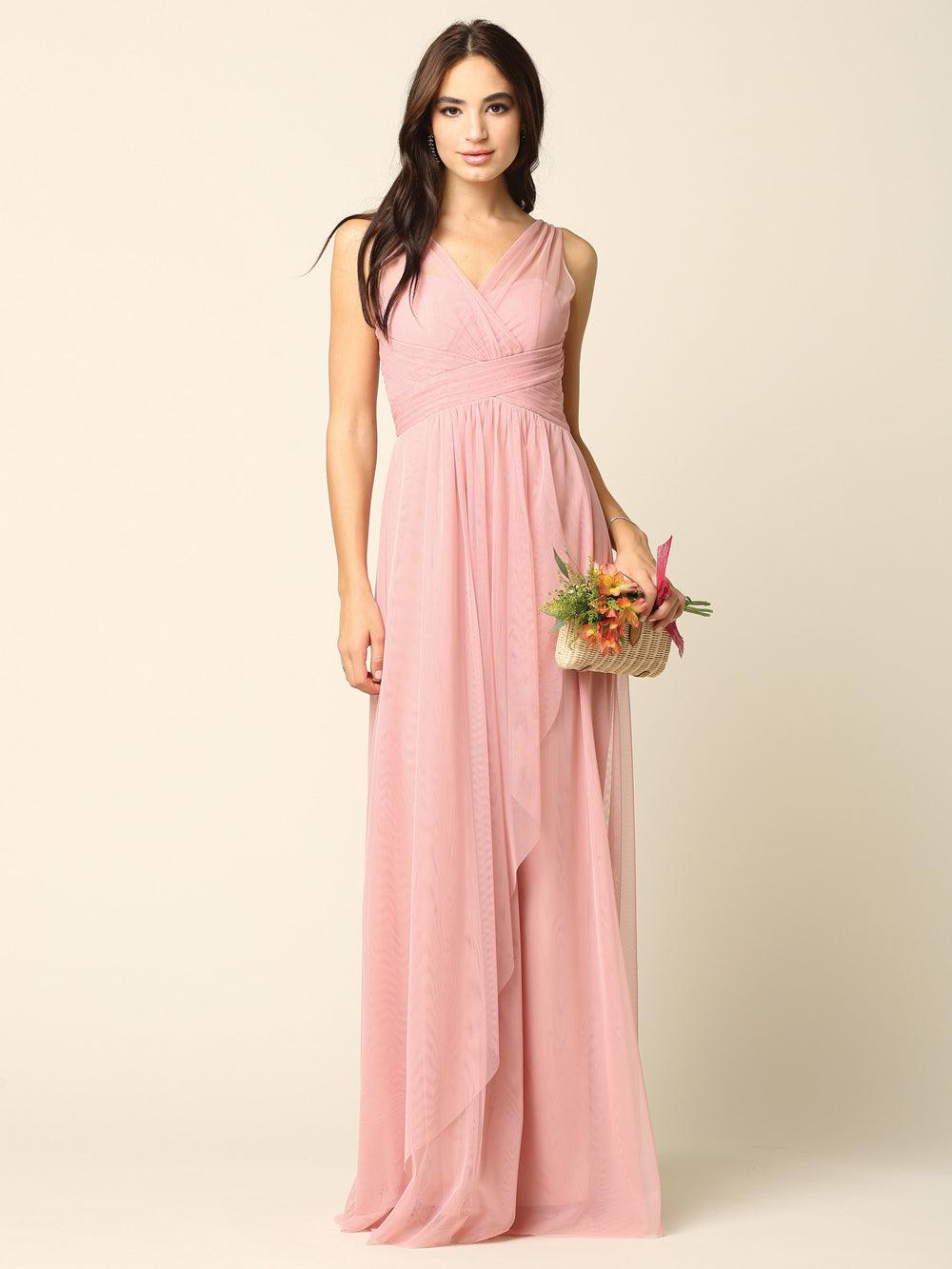 Long Formal Bridesmaids Sleeveless Tulle Dress - The Dress Outlet