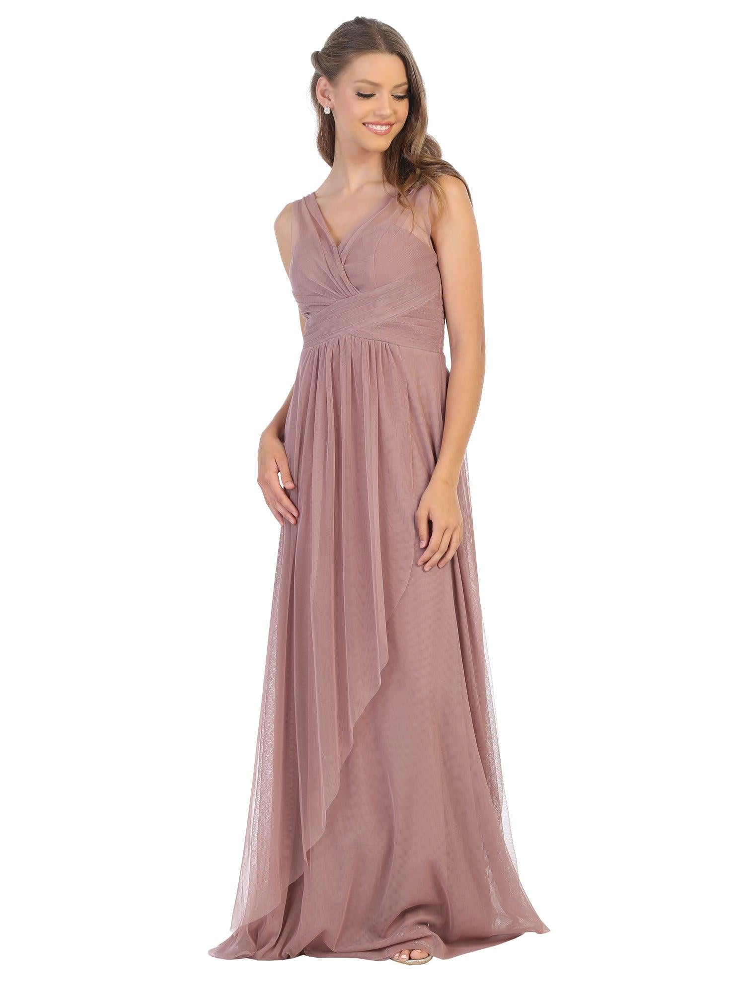 Long Formal Bridesmaids Sleeveless Tulle Dress - The Dress Outlet
