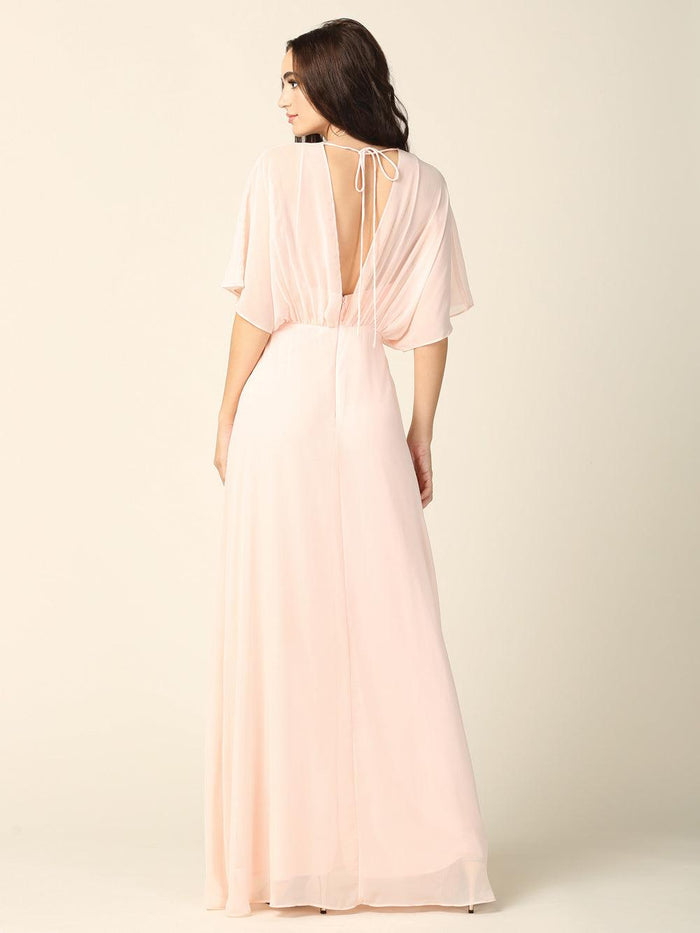 Long Formal Mother of the Bride Draped Chiffon Gown - The Dress Outlet