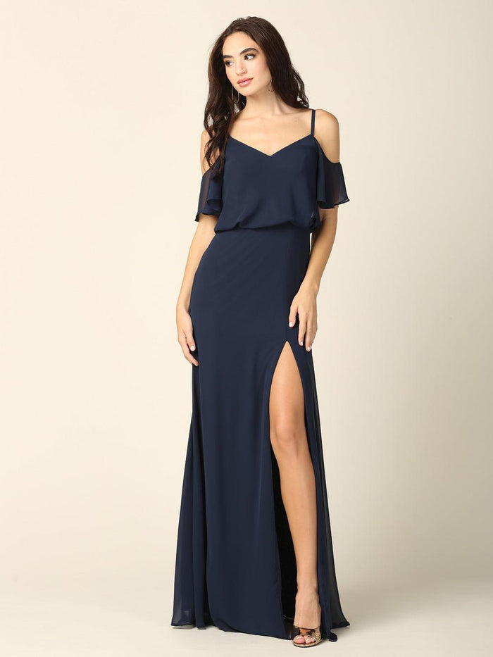 Long Formal Mother of the Bride Draped Chiffon Gown - The Dress Outlet