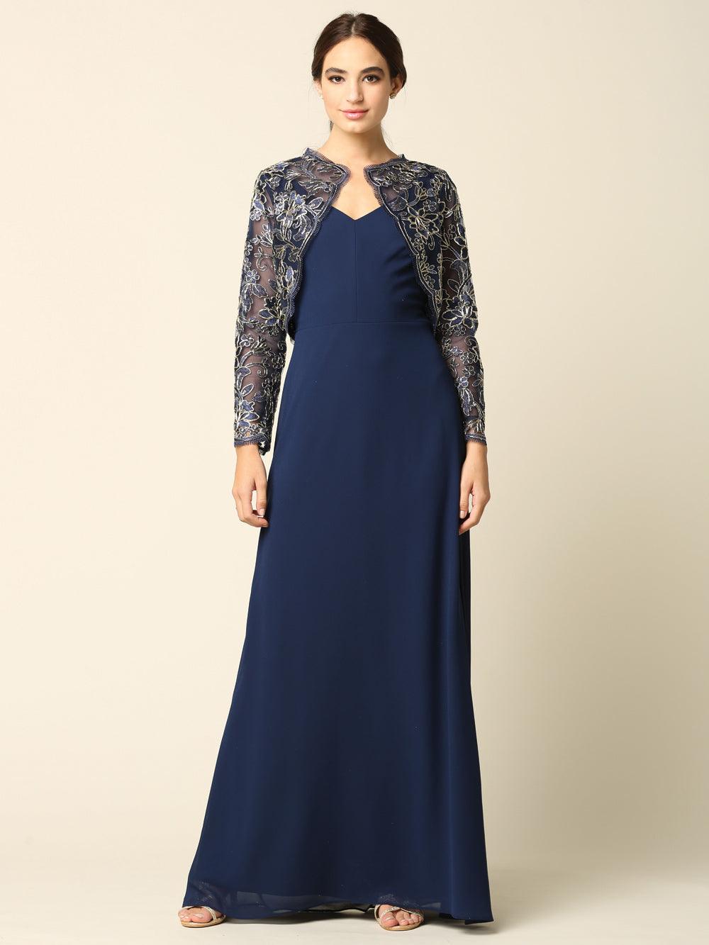 Long Formal Mother of the Bride Lace Jacket Dress