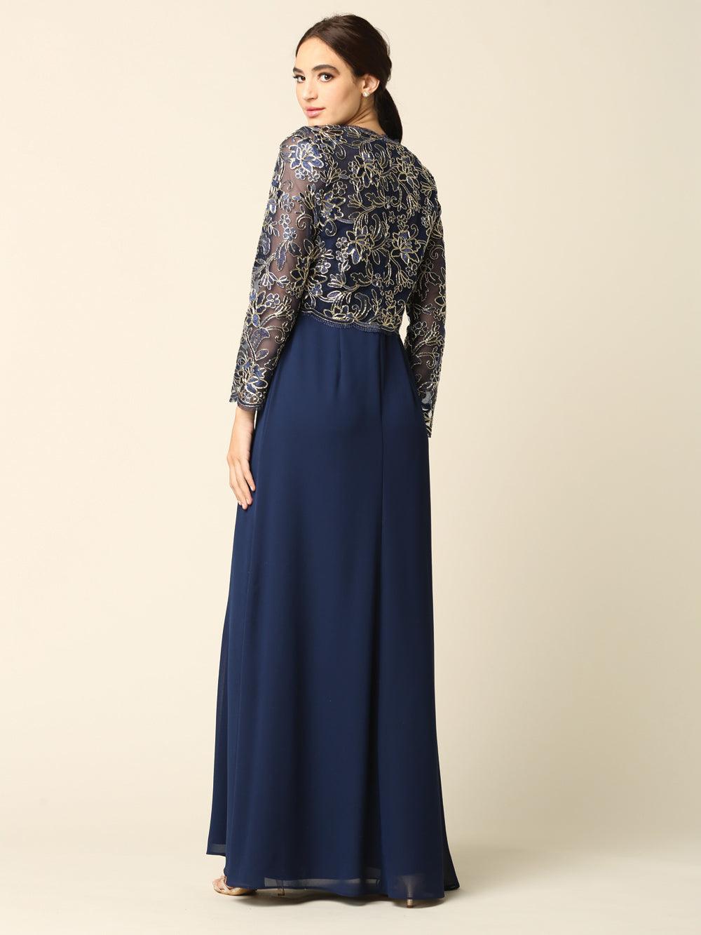 Long Formal Mother of the Bride Lace Jacket Dress