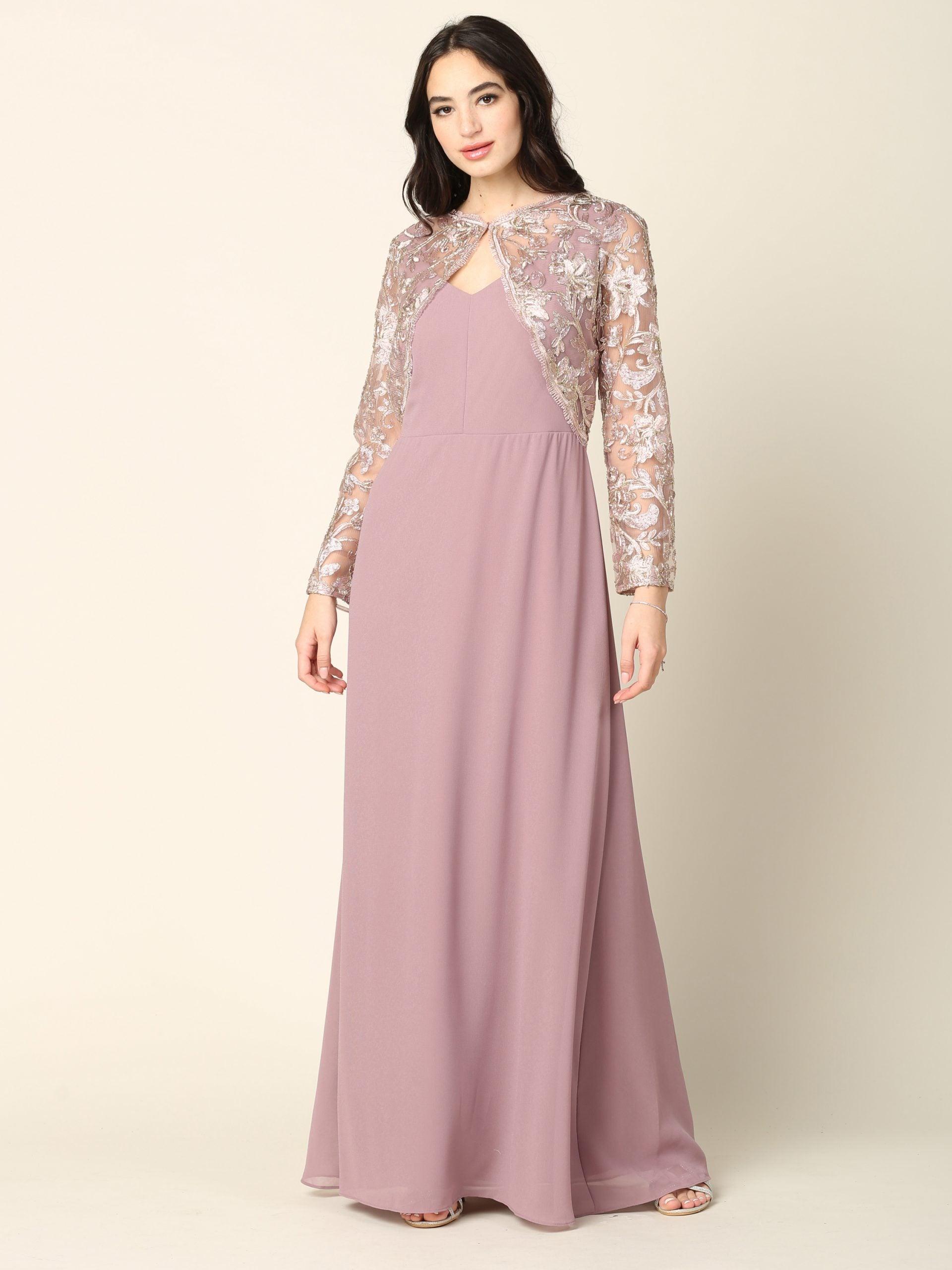 Long Formal Mother of the Bride Lace Jacket Dress