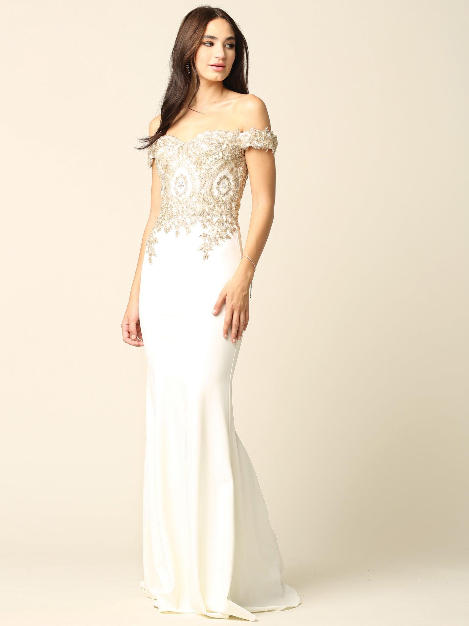 Long Formal Off Shoulder Fitted Mermaid Dress - The Dress Outlet