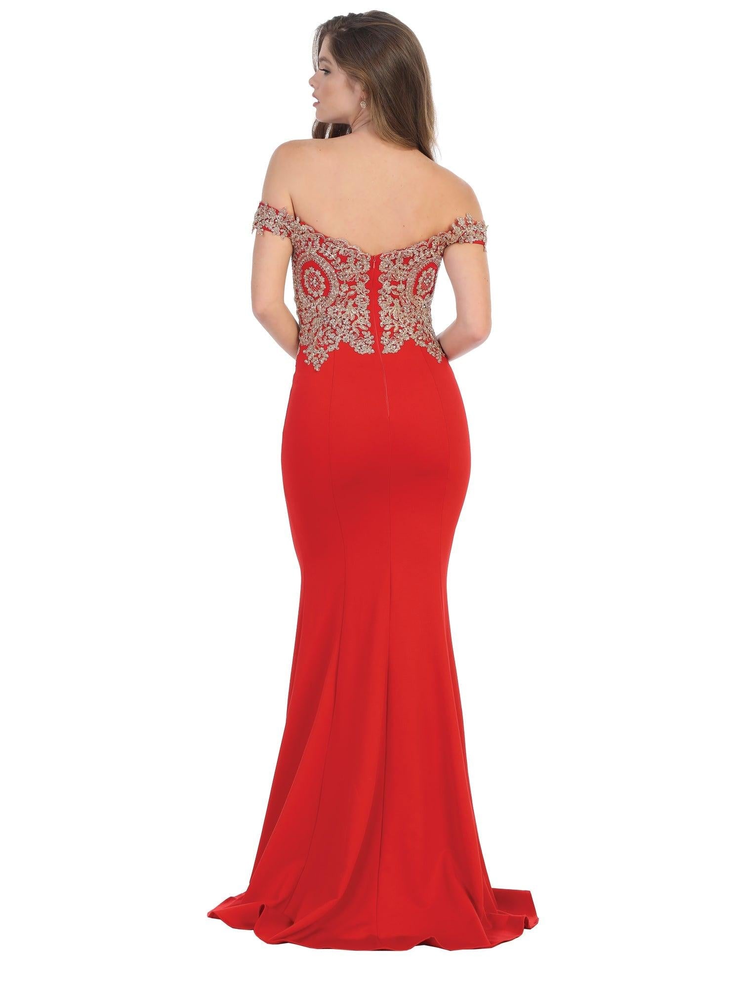 Long Formal Off Shoulder Fitted Mermaid Dress - The Dress Outlet