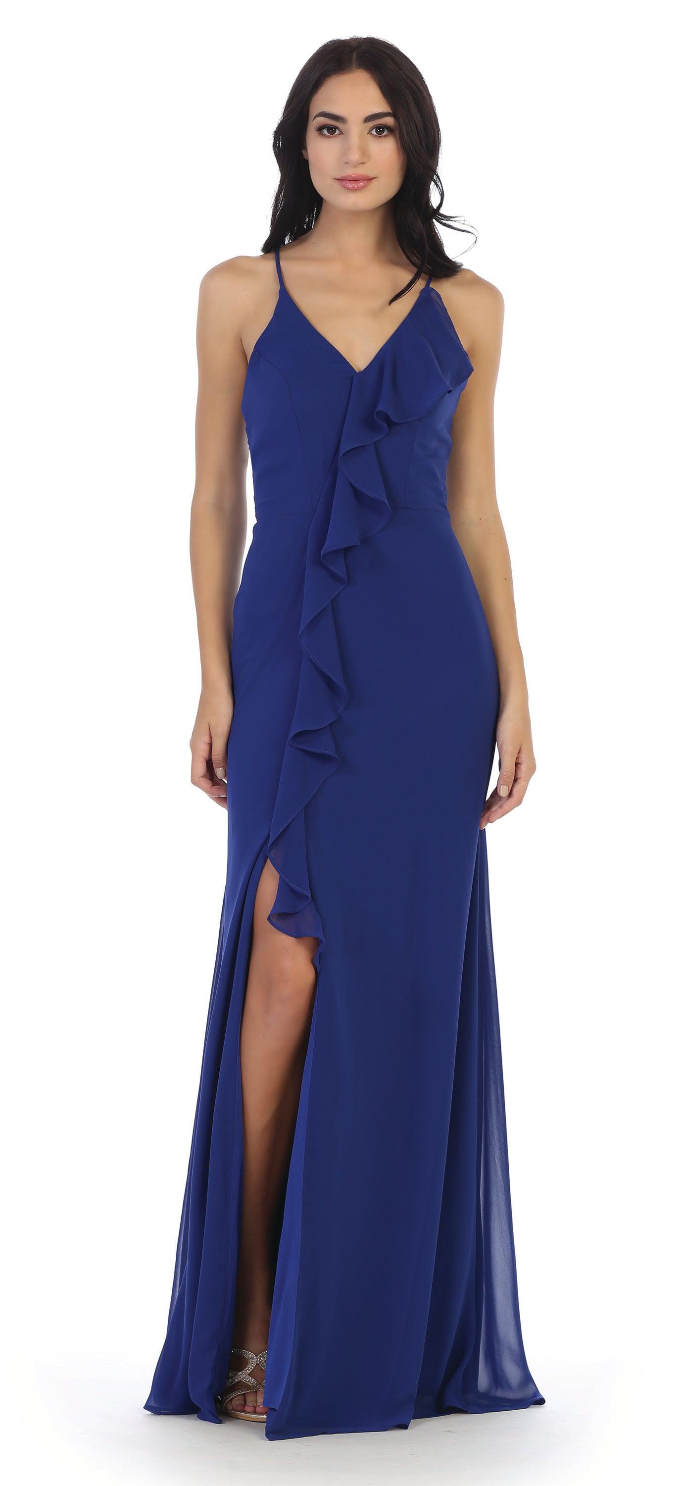 Dusty Blue Long Formal Ruffled Chiffon Bridesmaids Dress for $52.99 ...