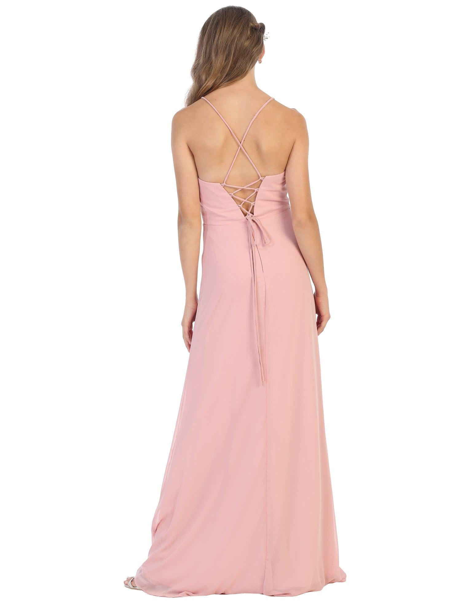 Long Formal Ruffled Chiffon Bridesmaids Dress - The Dress Outlet