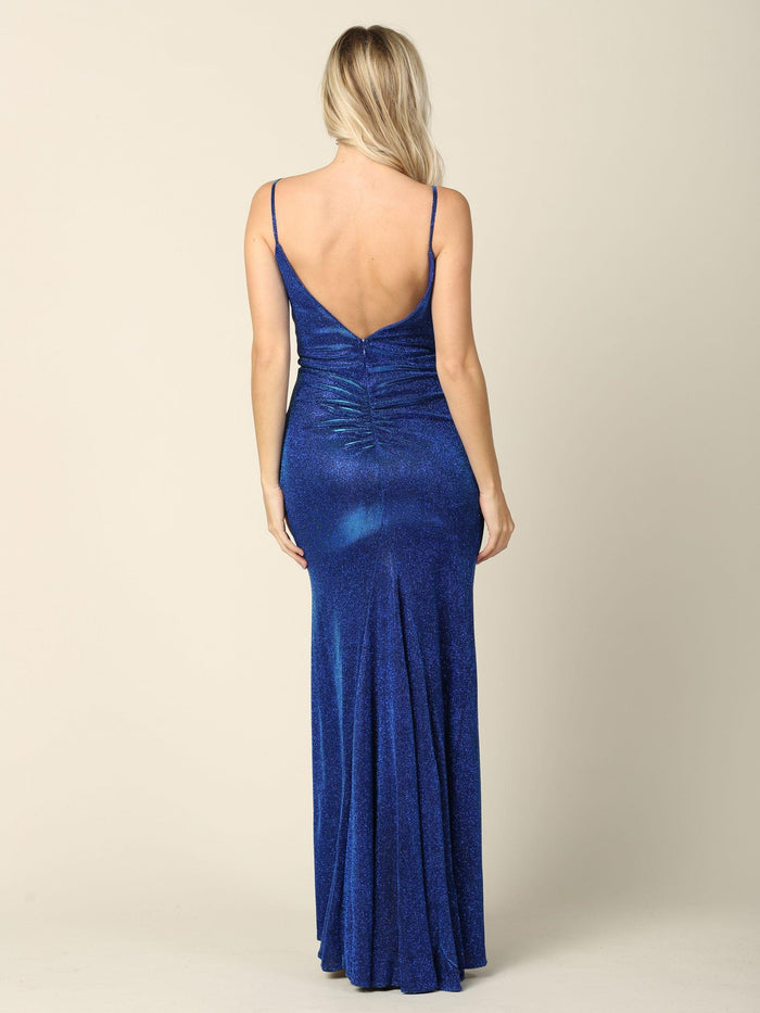 Long Formal Spaghetti Strap Glitter Prom Dress - The Dress Outlet
