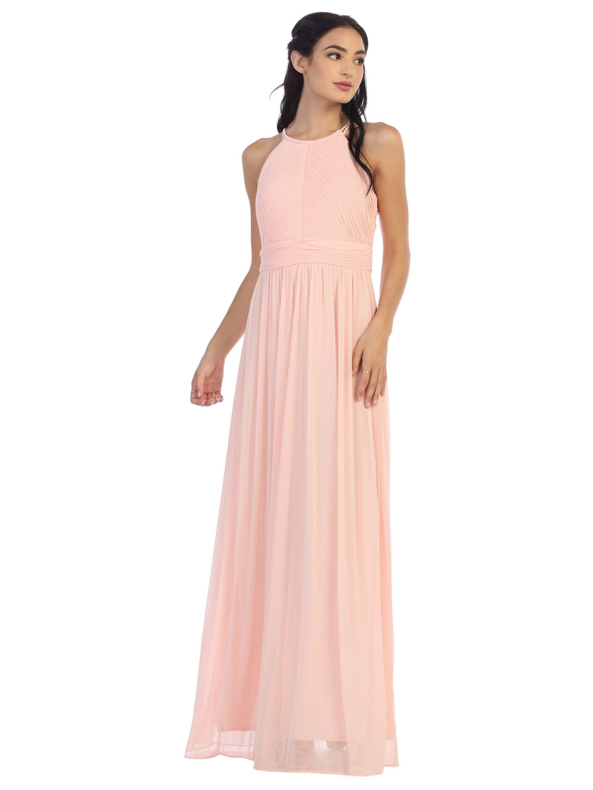 Long Halter Bridesmaids Pleated Dress