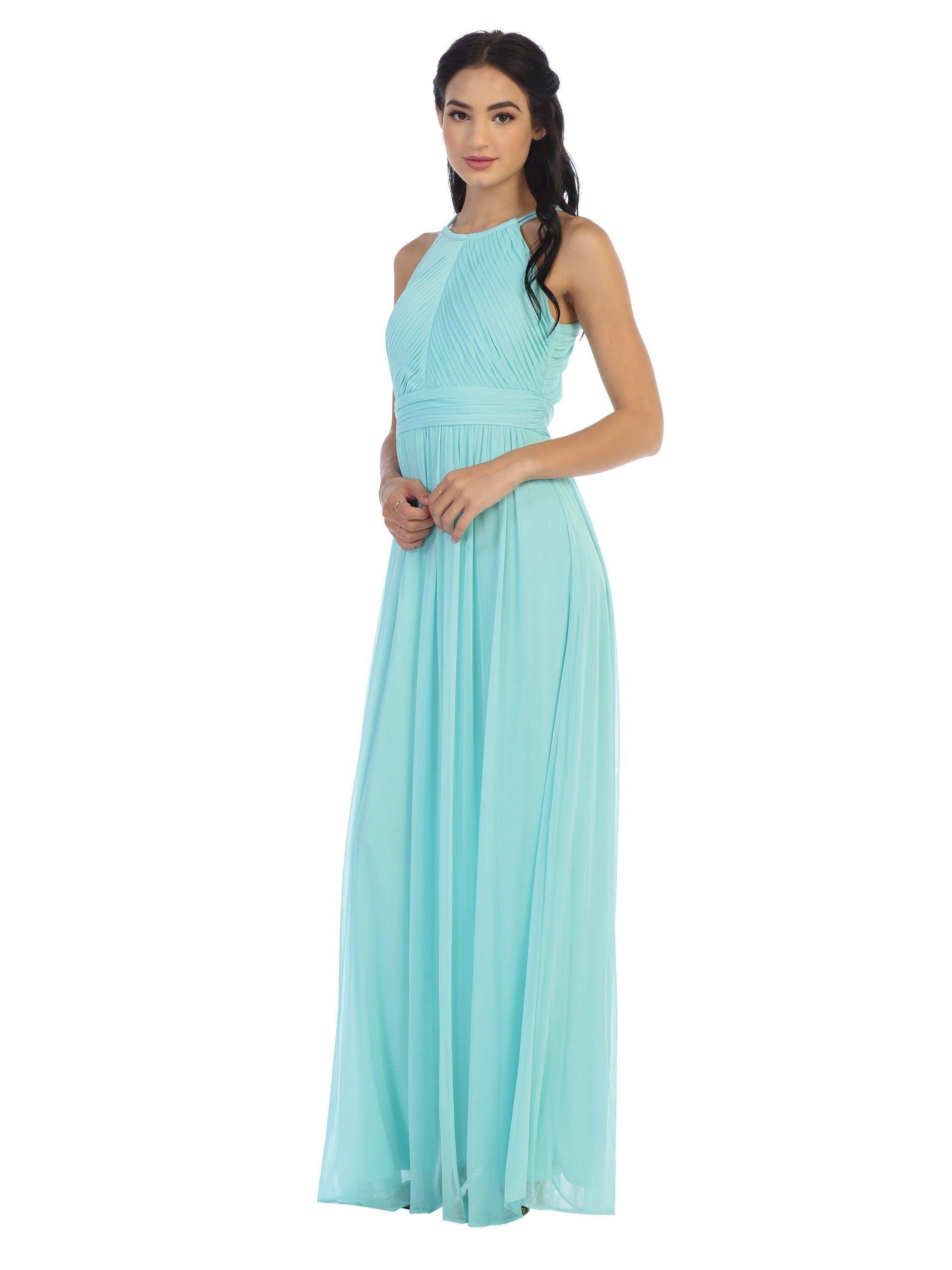 Long Halter Bridesmaids Pleated Dress
