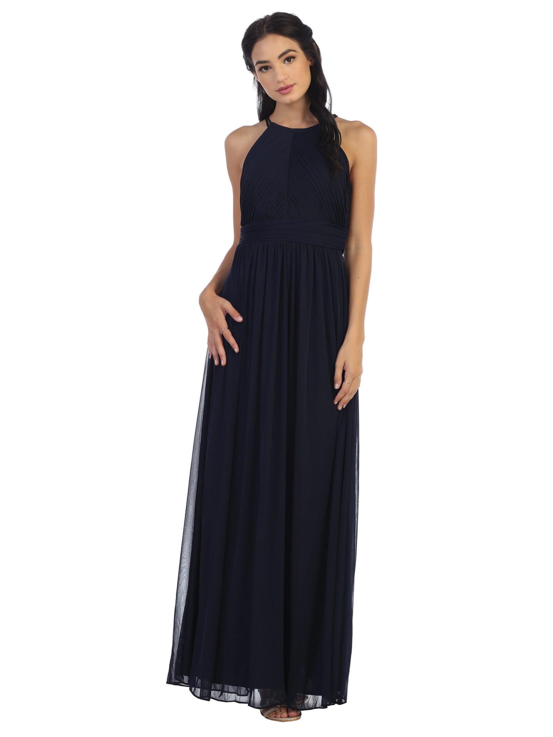 Long Halter Bridesmaids Pleated Dress