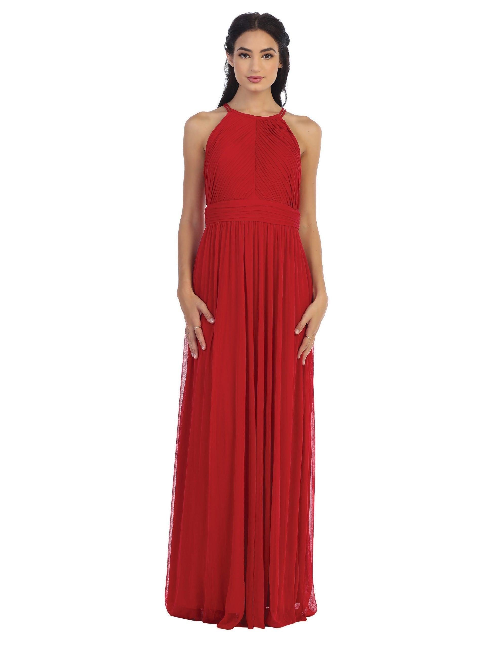 Long Halter Bridesmaids Pleated Dress
