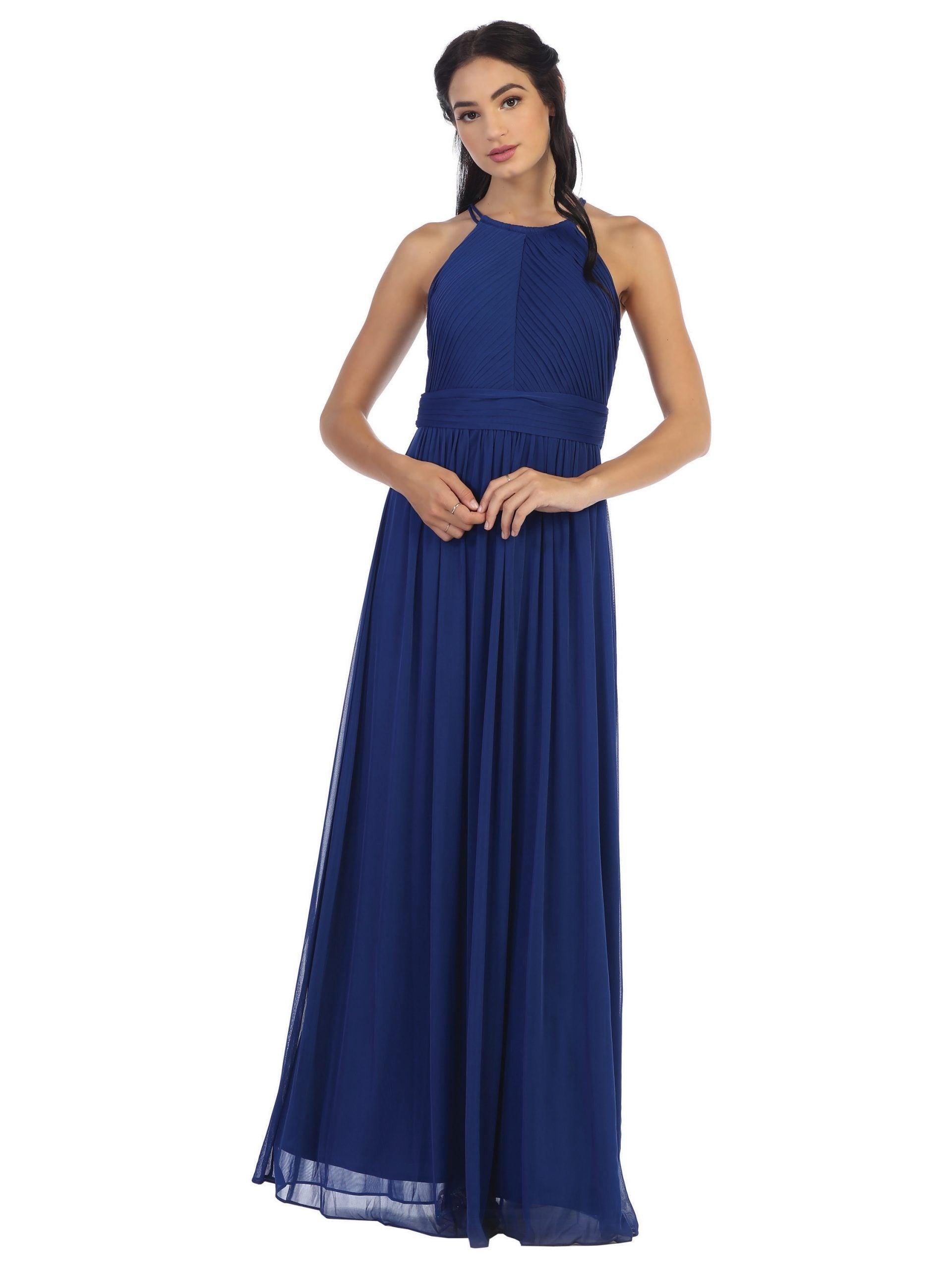 Long Halter Bridesmaids Pleated Dress