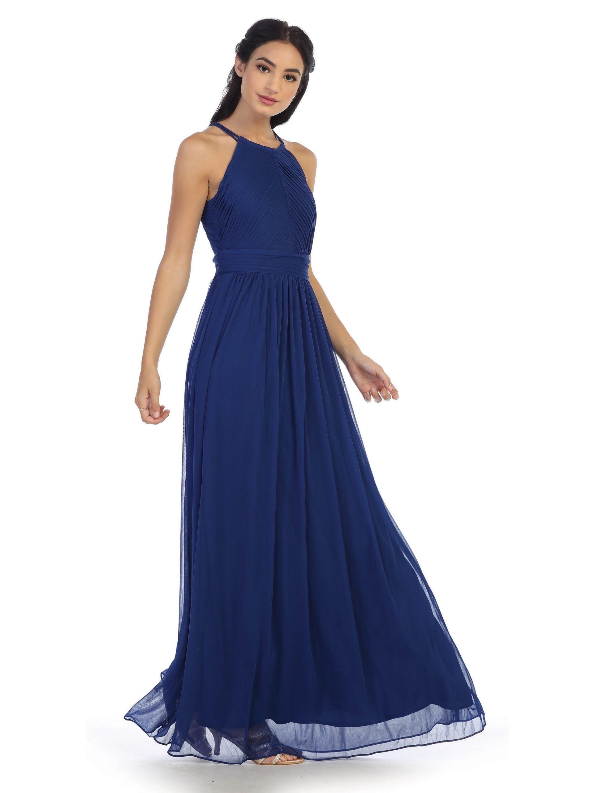Long Halter Bridesmaids Pleated Dress