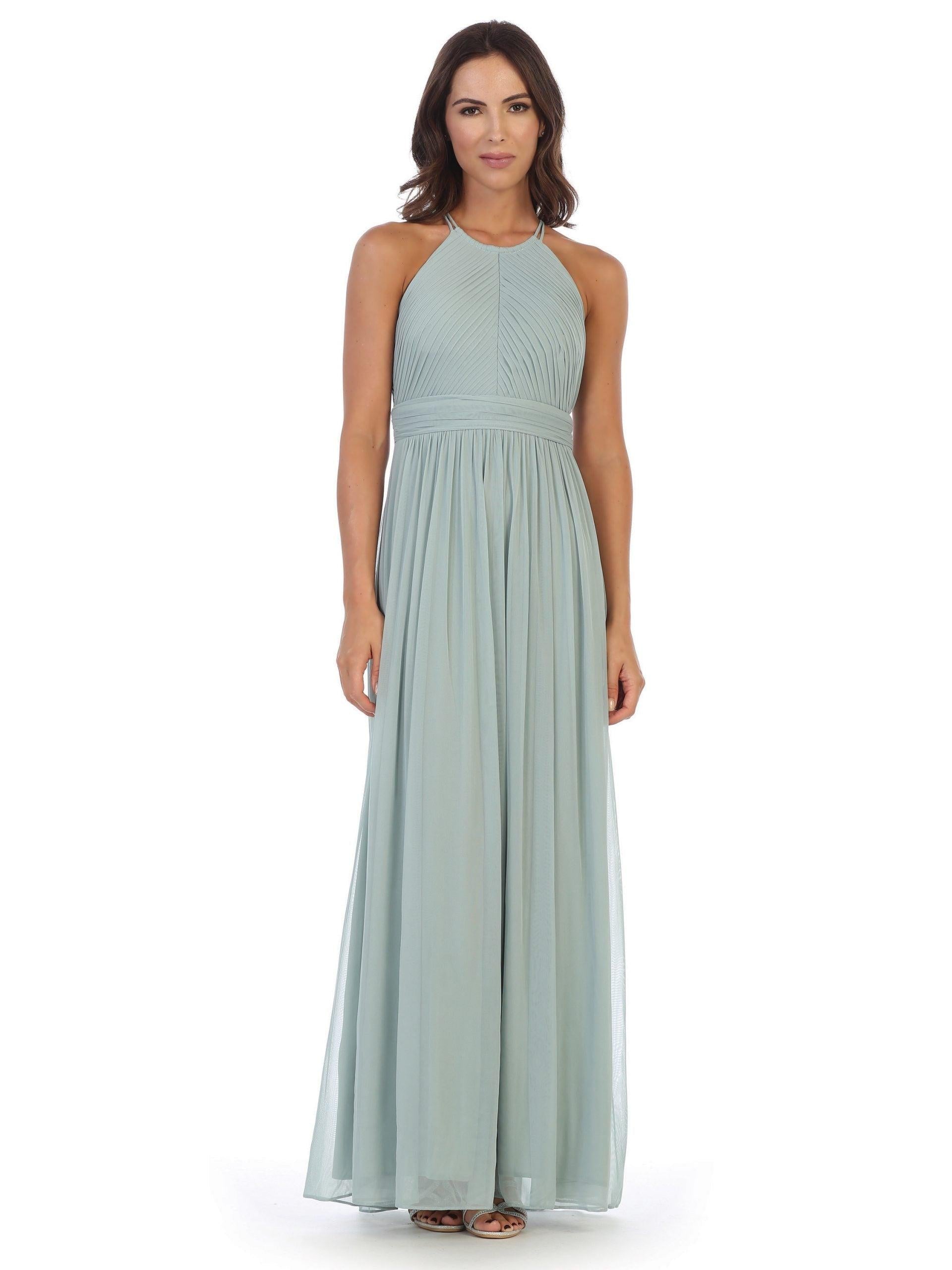 Long Halter Bridesmaids Pleated Dress