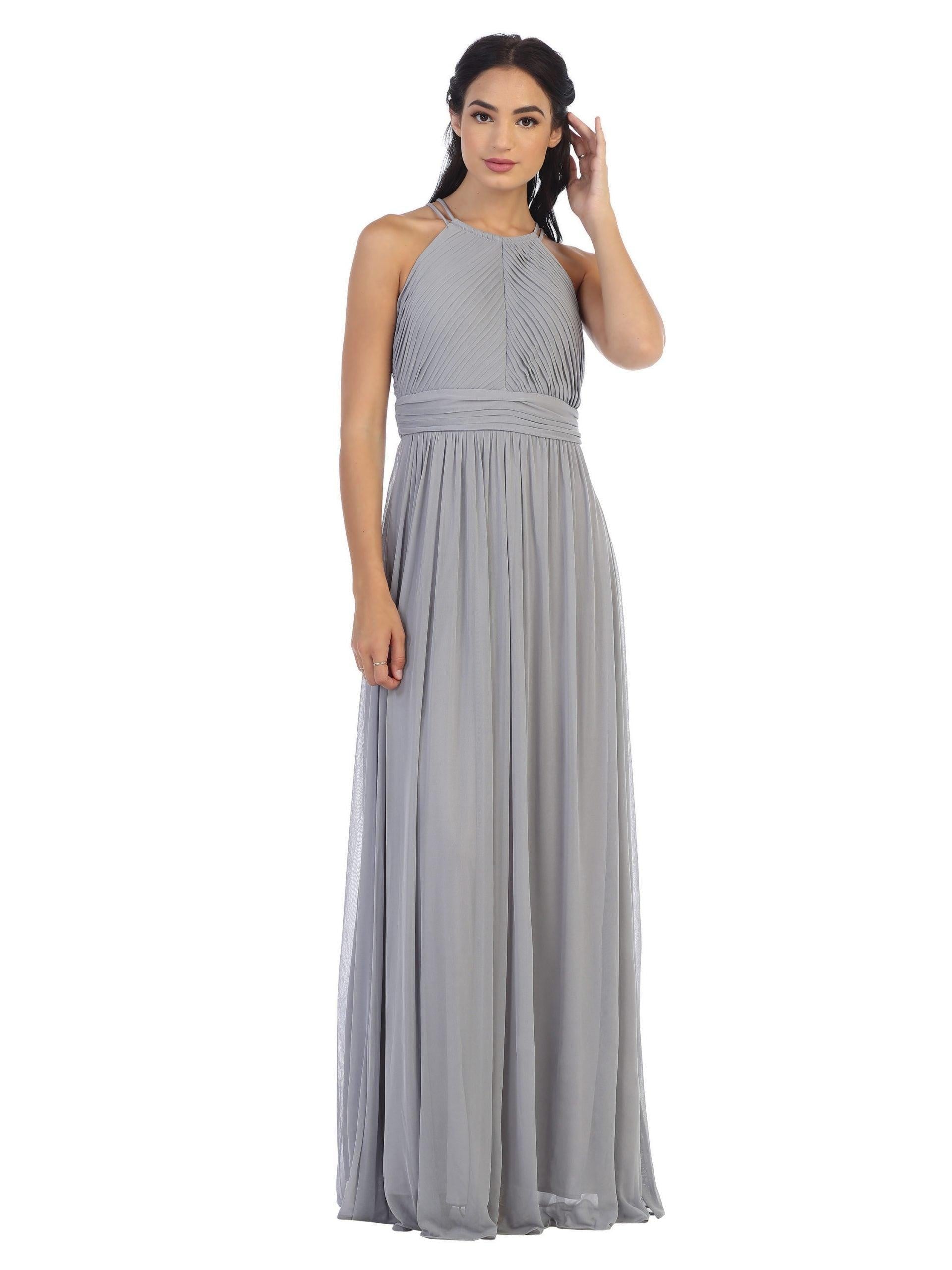 Long Halter Bridesmaids Pleated Dress