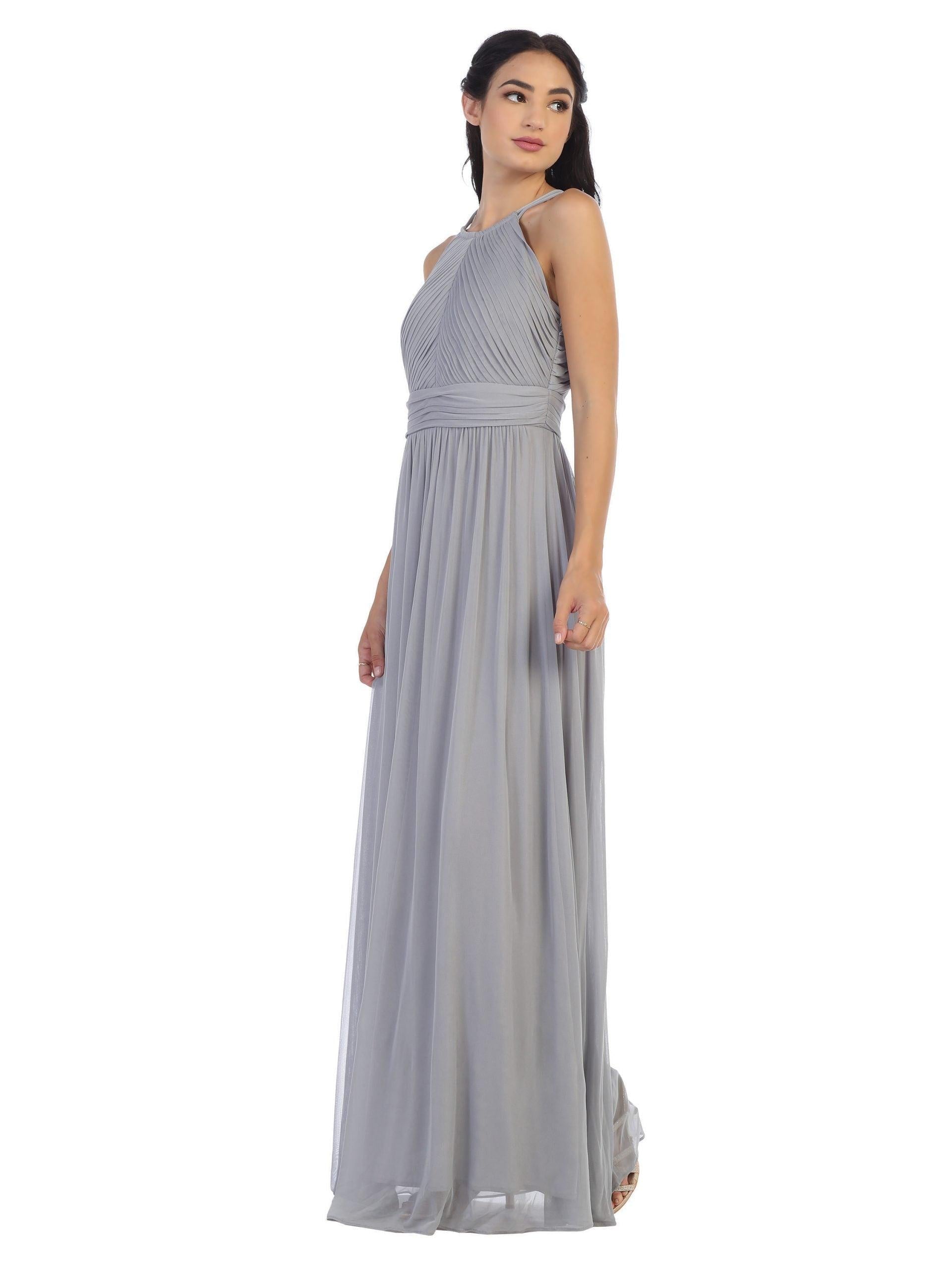 Long Halter Bridesmaids Pleated Dress