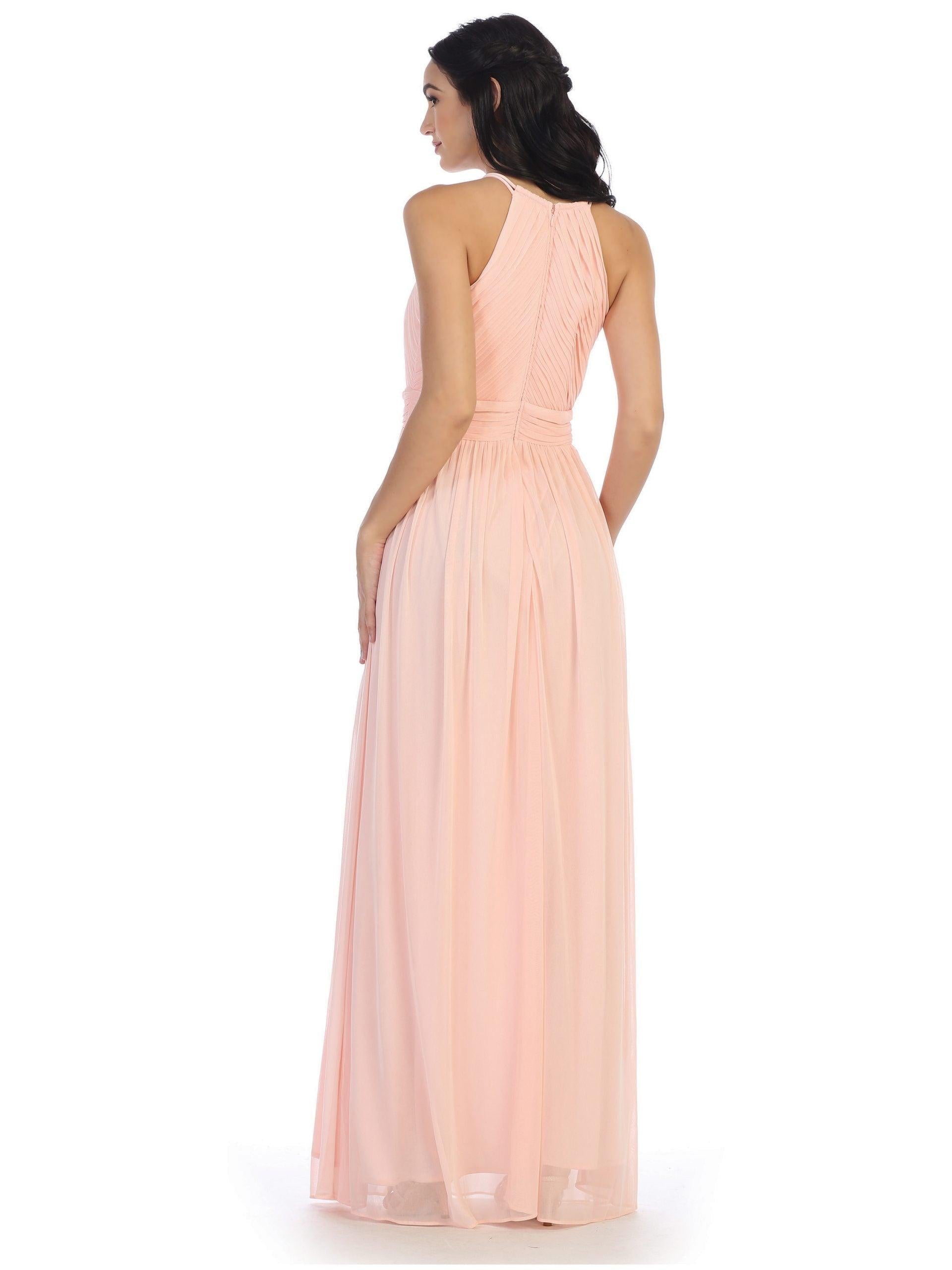 Long Halter Bridesmaids Pleated Dress