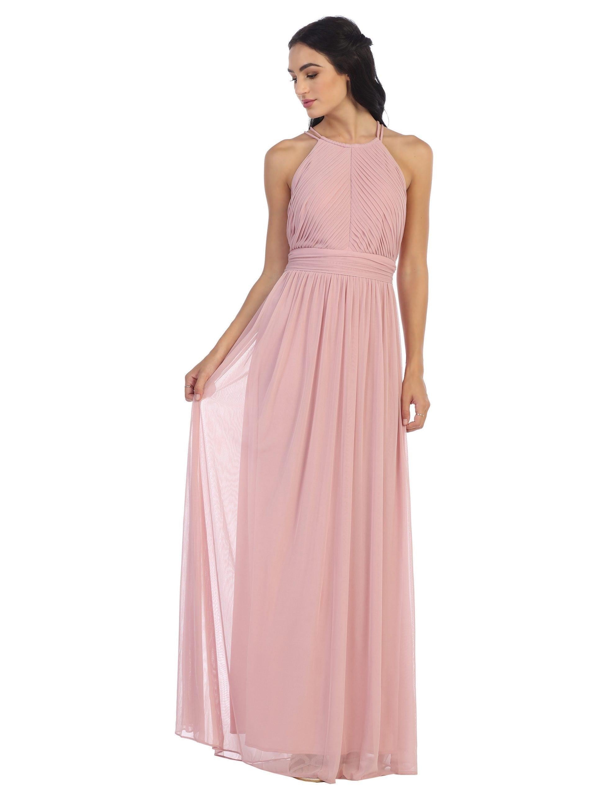 Long Halter Bridesmaids Pleated Dress
