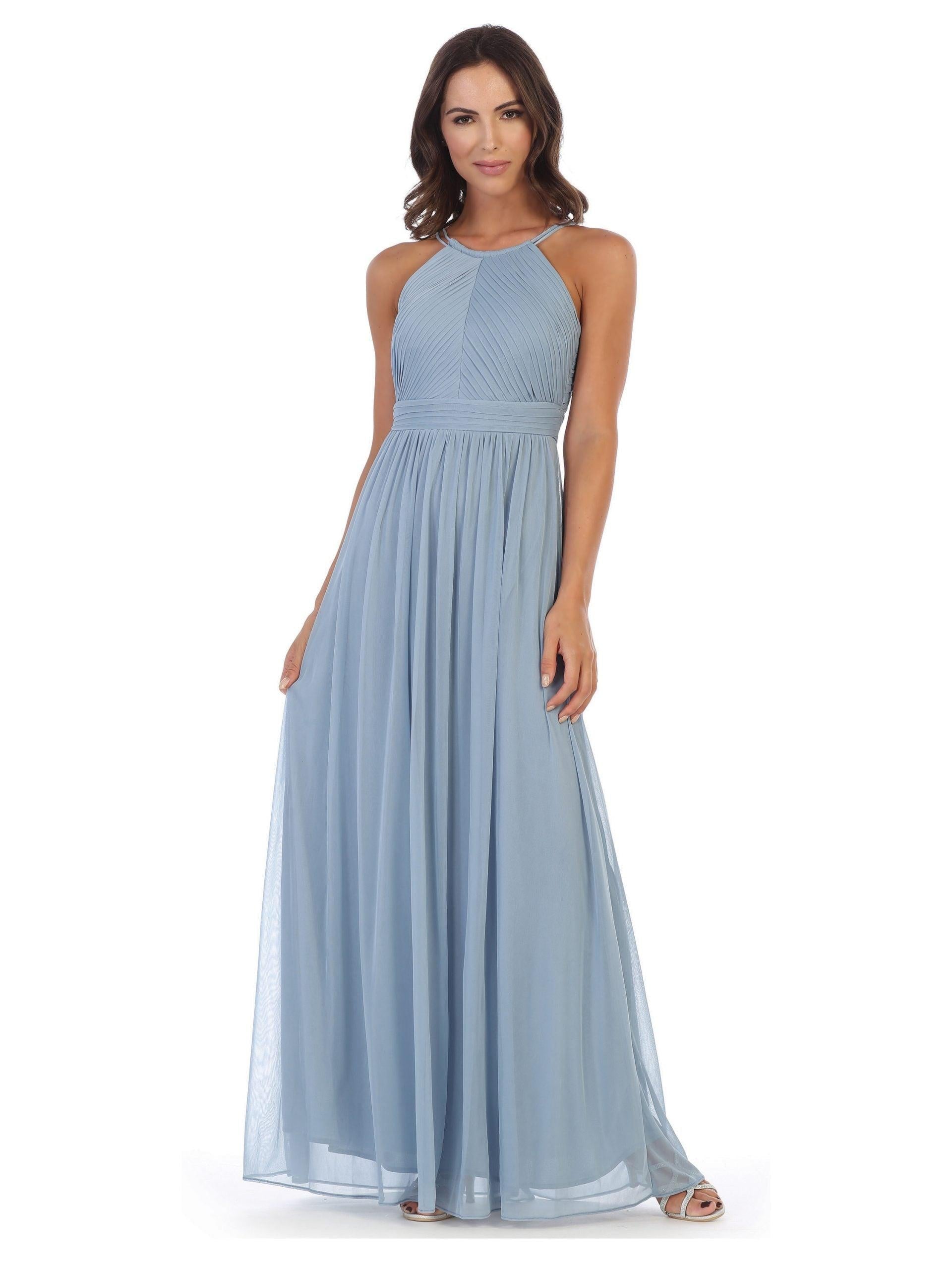 Long Halter Bridesmaids Pleated Dress
