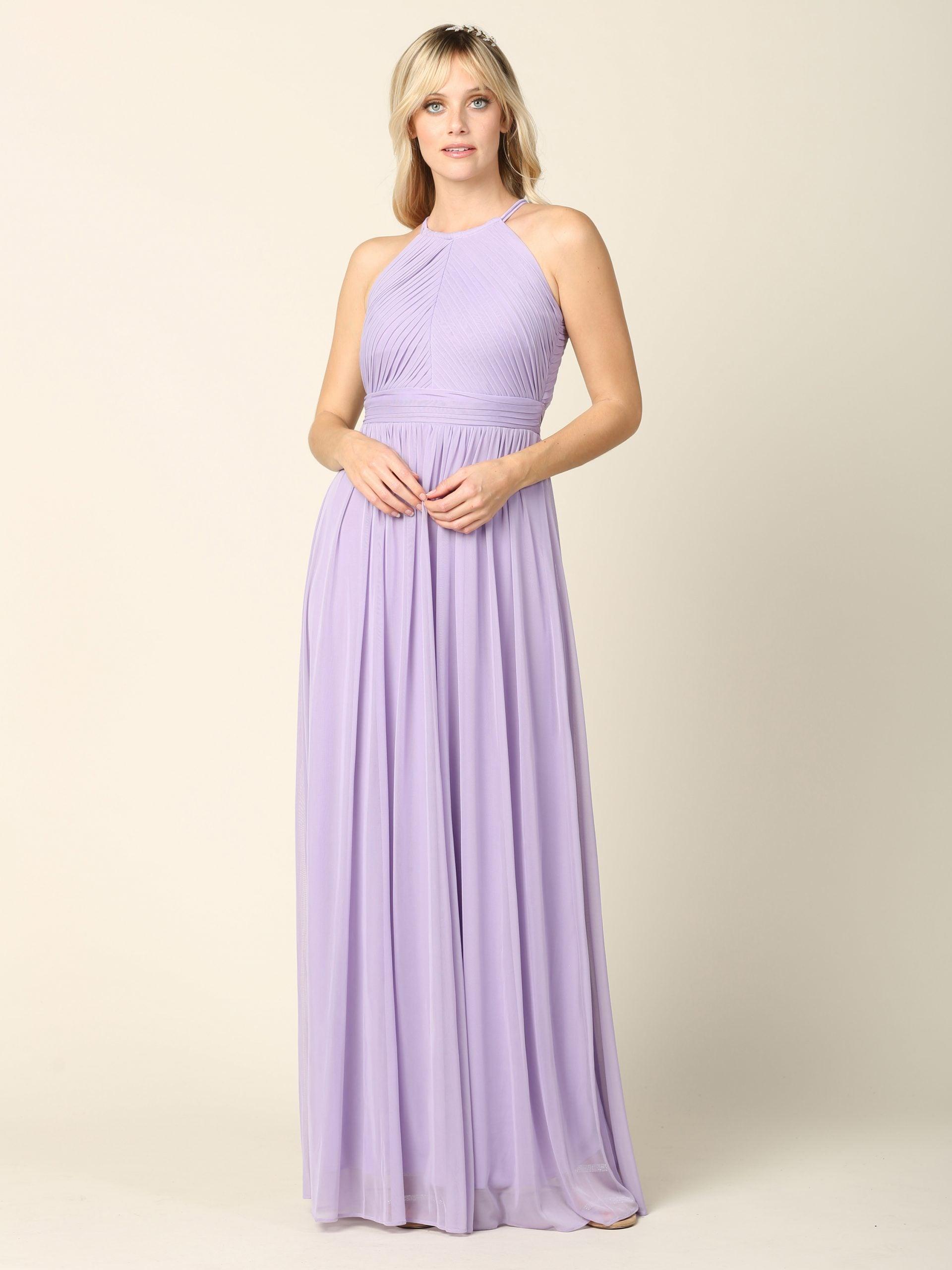 Long Halter Bridesmaids Pleated Dress