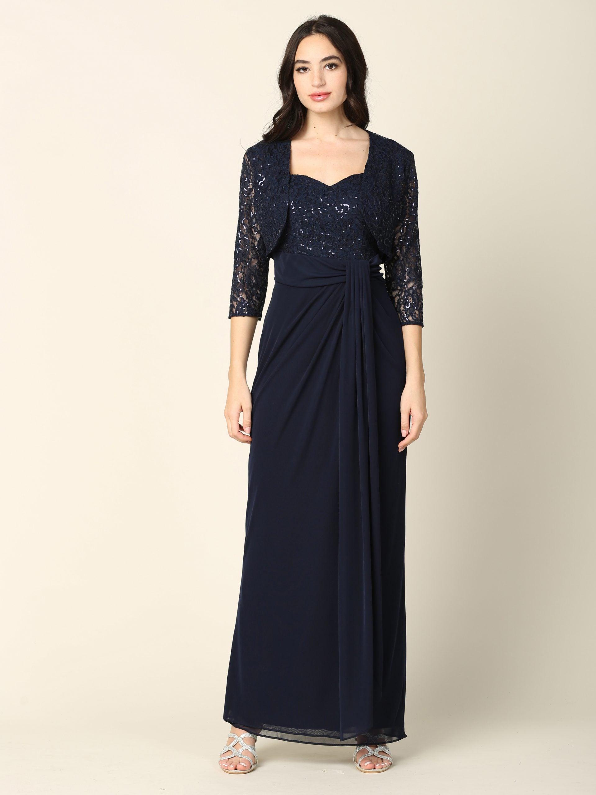 Navy Long Mother of the Bride Piece Formal Bolero Dress Mother