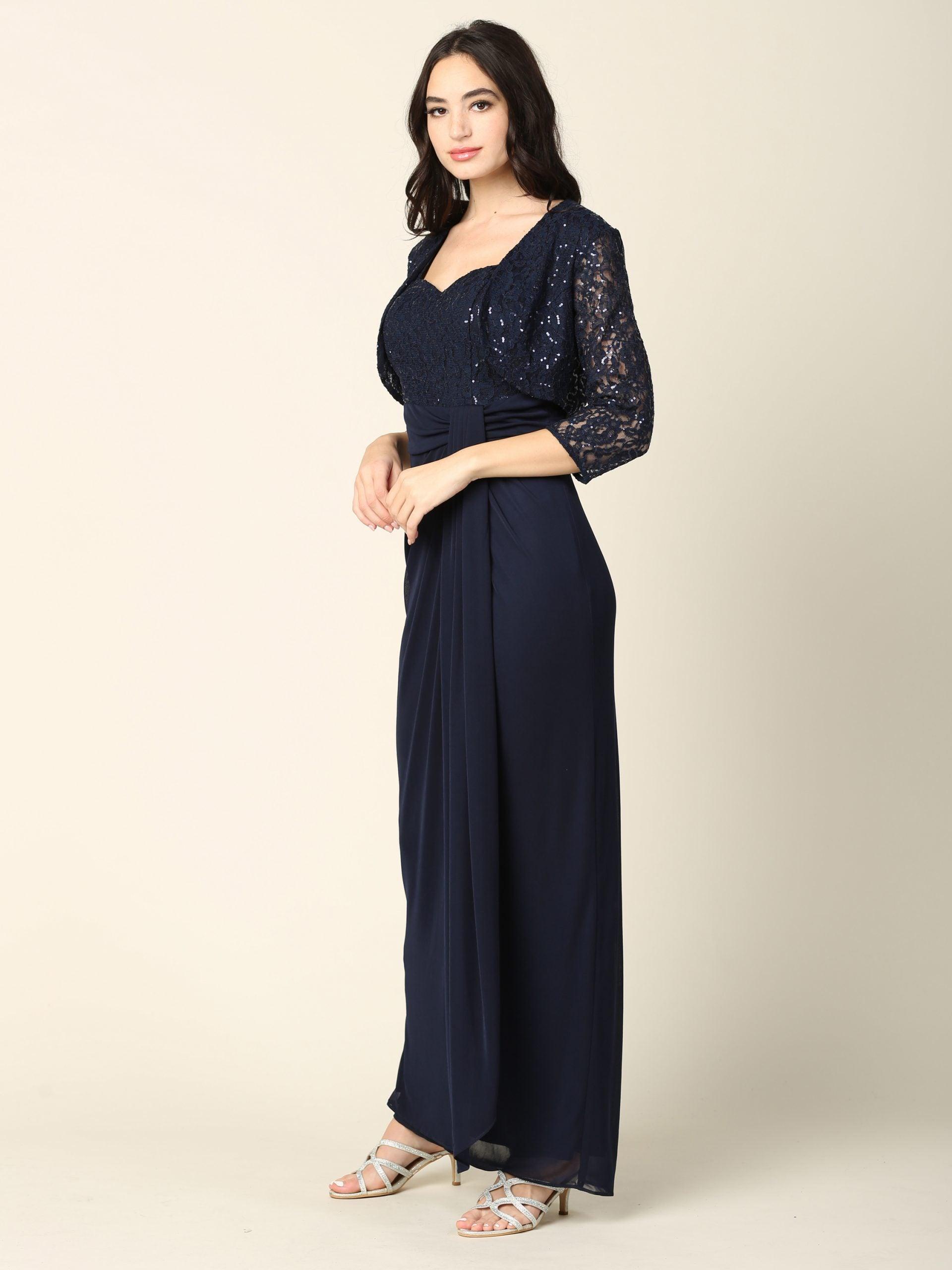 Long Mother of the Bride 2 Piece Formal Bolero Dress - The Dress Outlet
