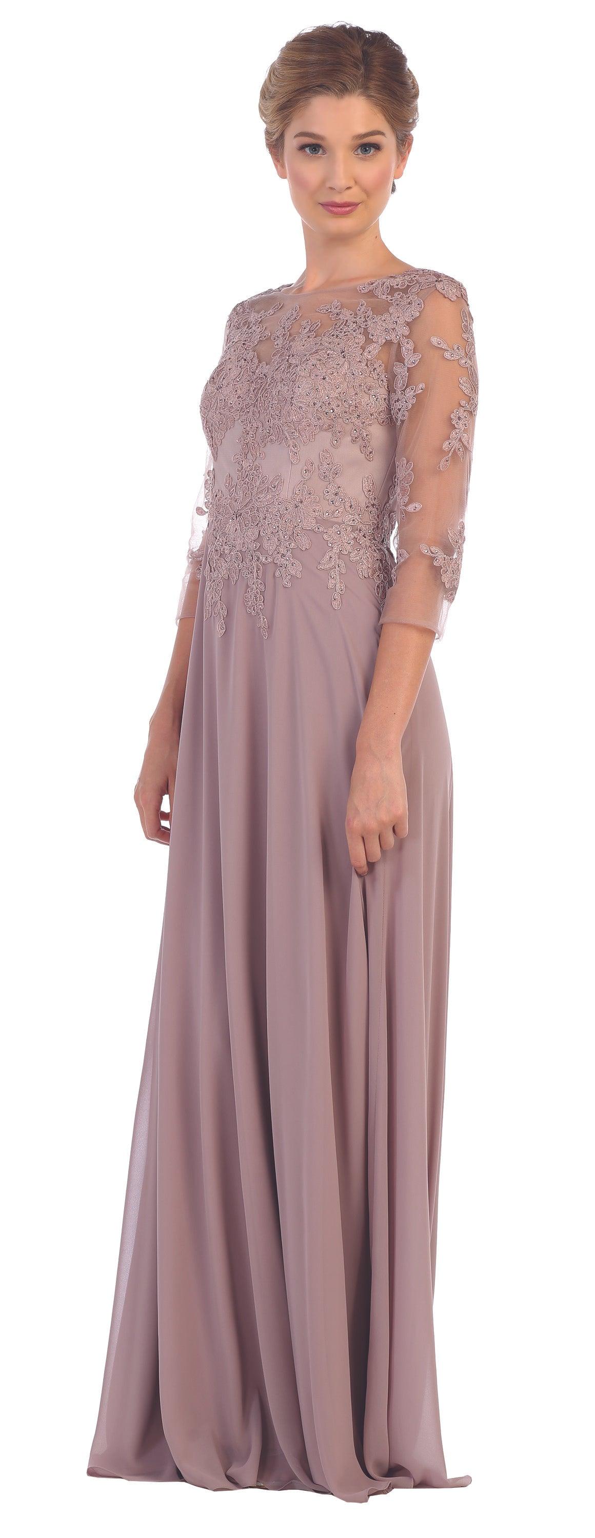 Long Mother of the Bride Formal Chiffon Dress Mauve