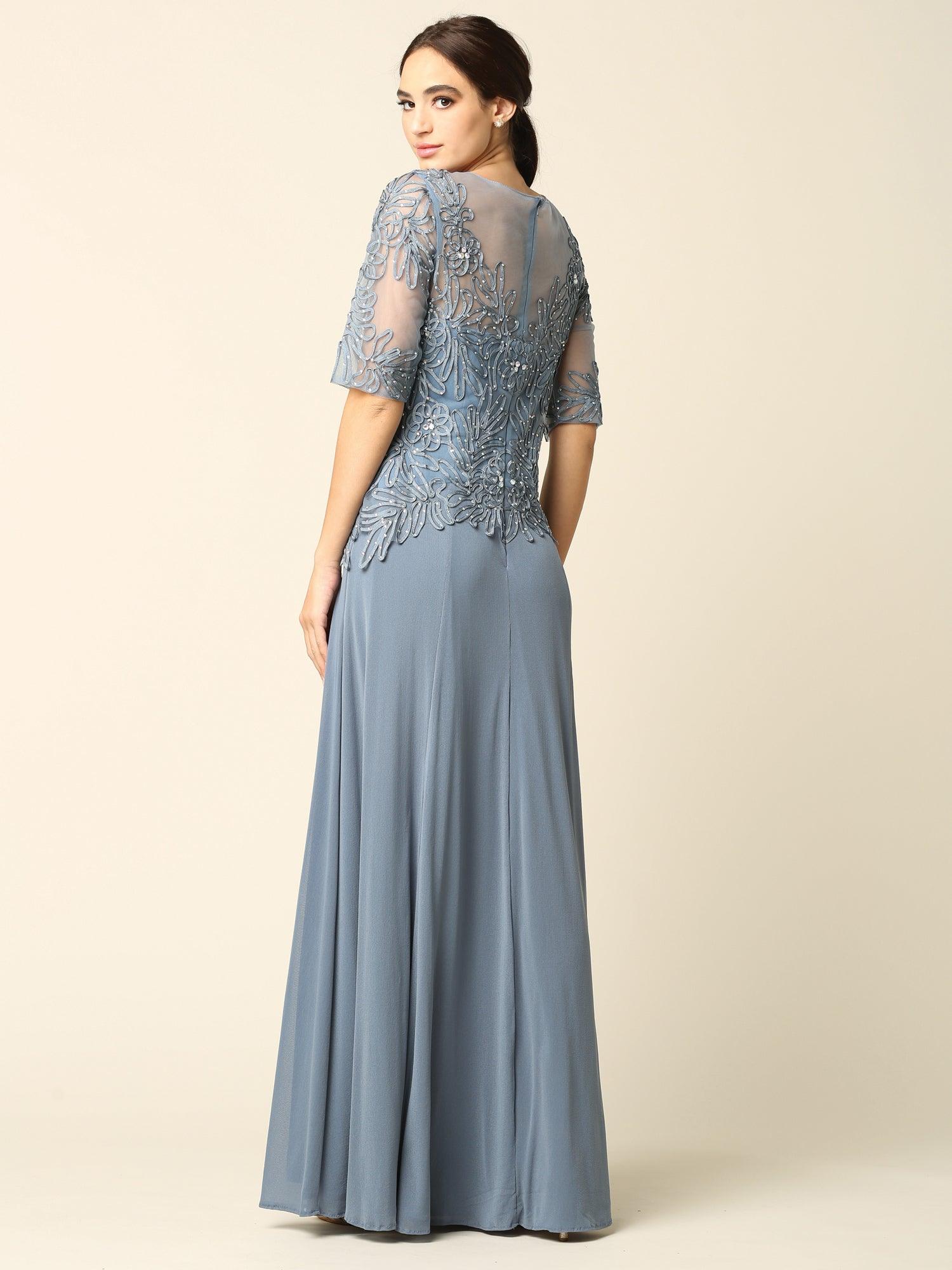 Long Mother of the Bride Formal Embroidered Dress - The Dress Outlet