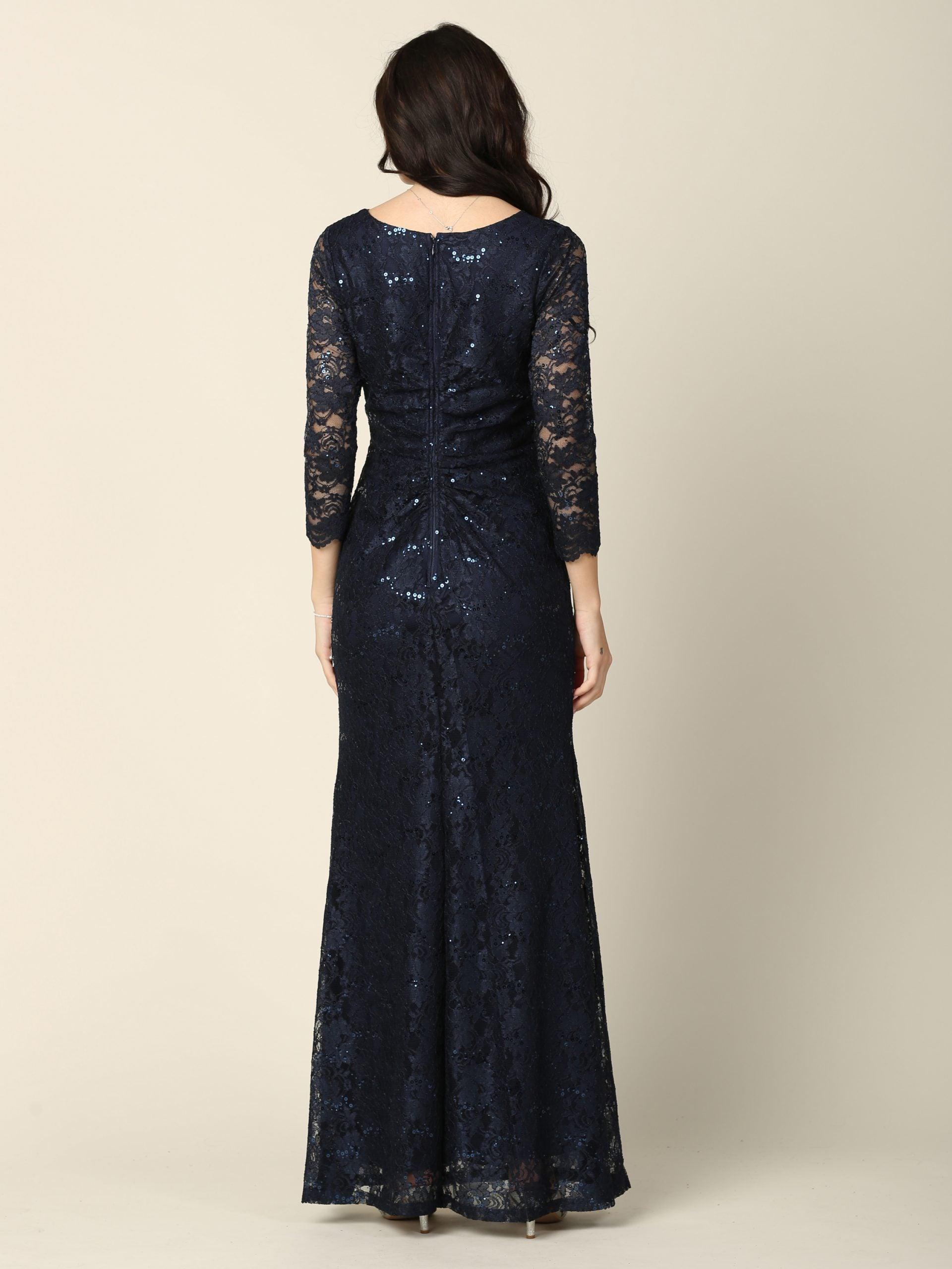Long Mother of the Bride Lace Formal Dress - The Dress Outlet