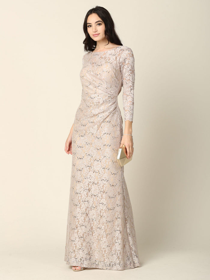 Long Mother of the Bride Lace Formal Dress - The Dress Outlet