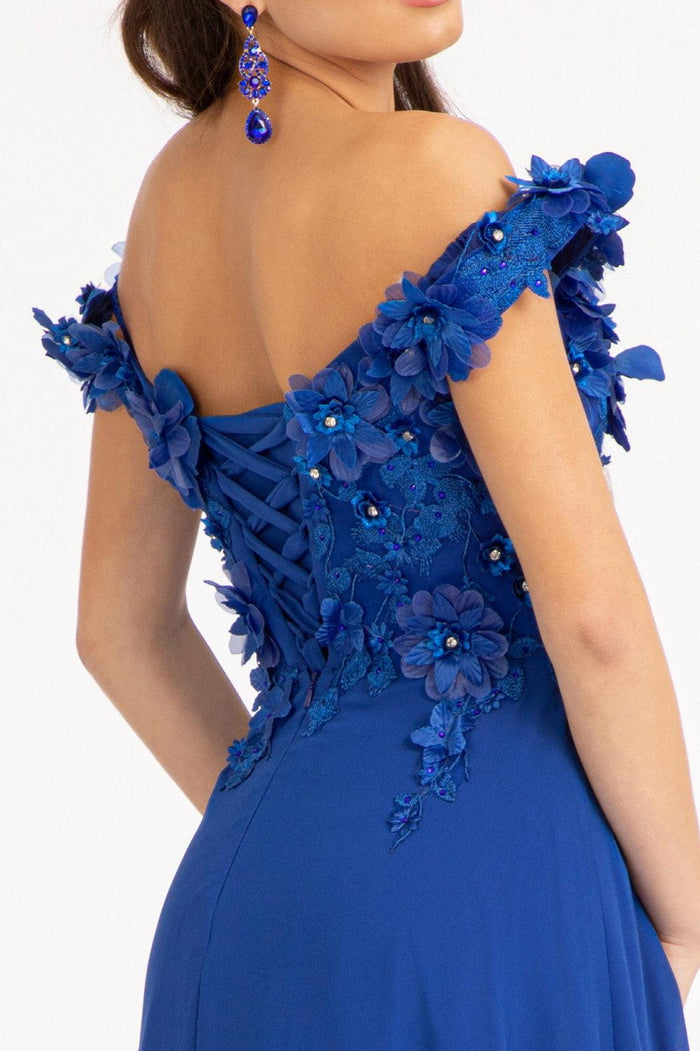 Long Off Shoulder Formal Chiffon Prom Gown Royal