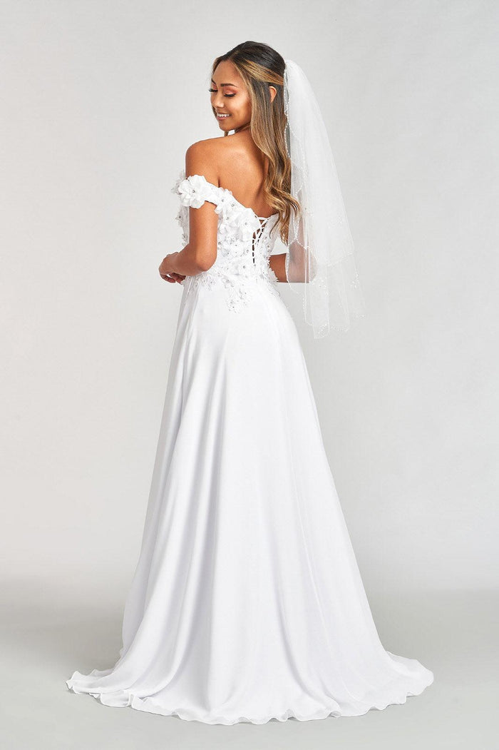Long Off Shoulder Formal Chiffon Prom Gown White