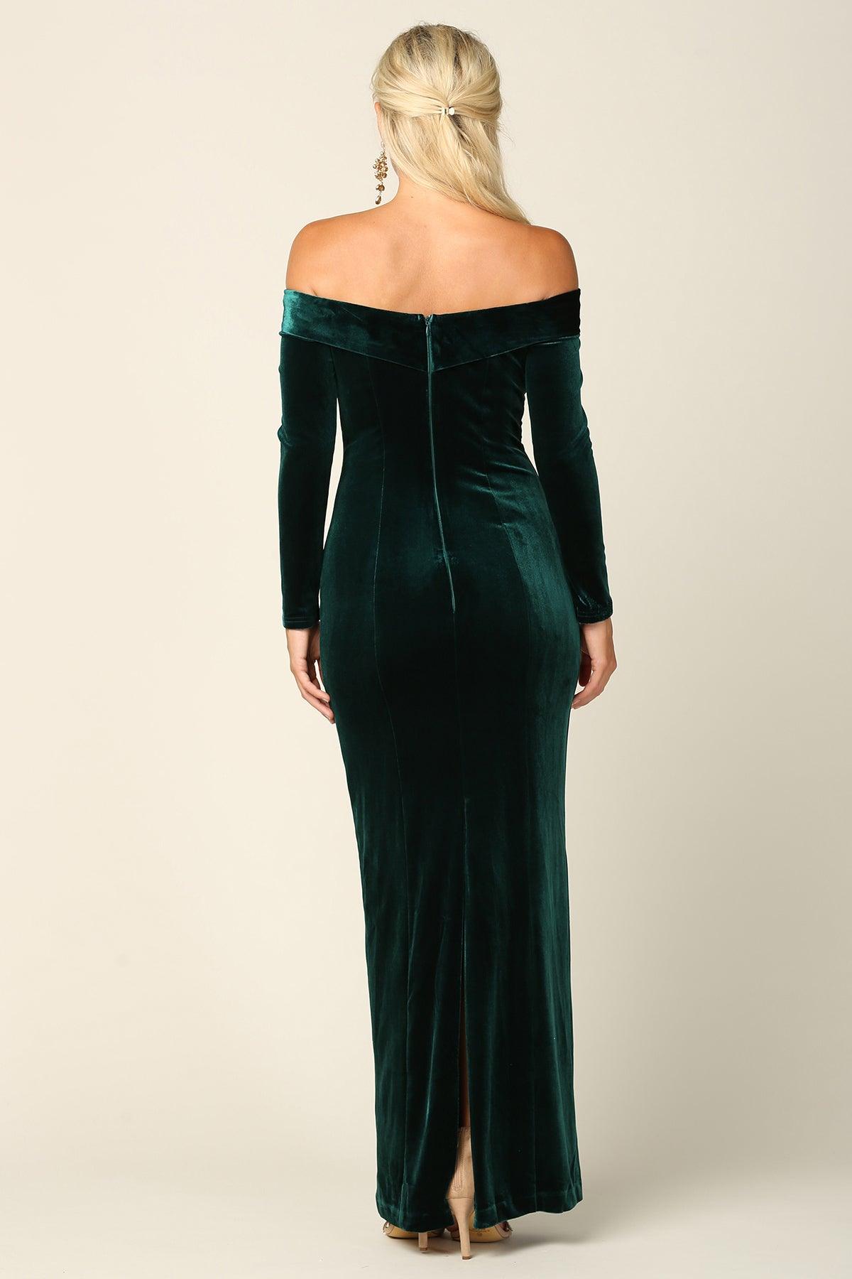 Long Off Shoulder Formal Velvet Dress - The Dress Outlet